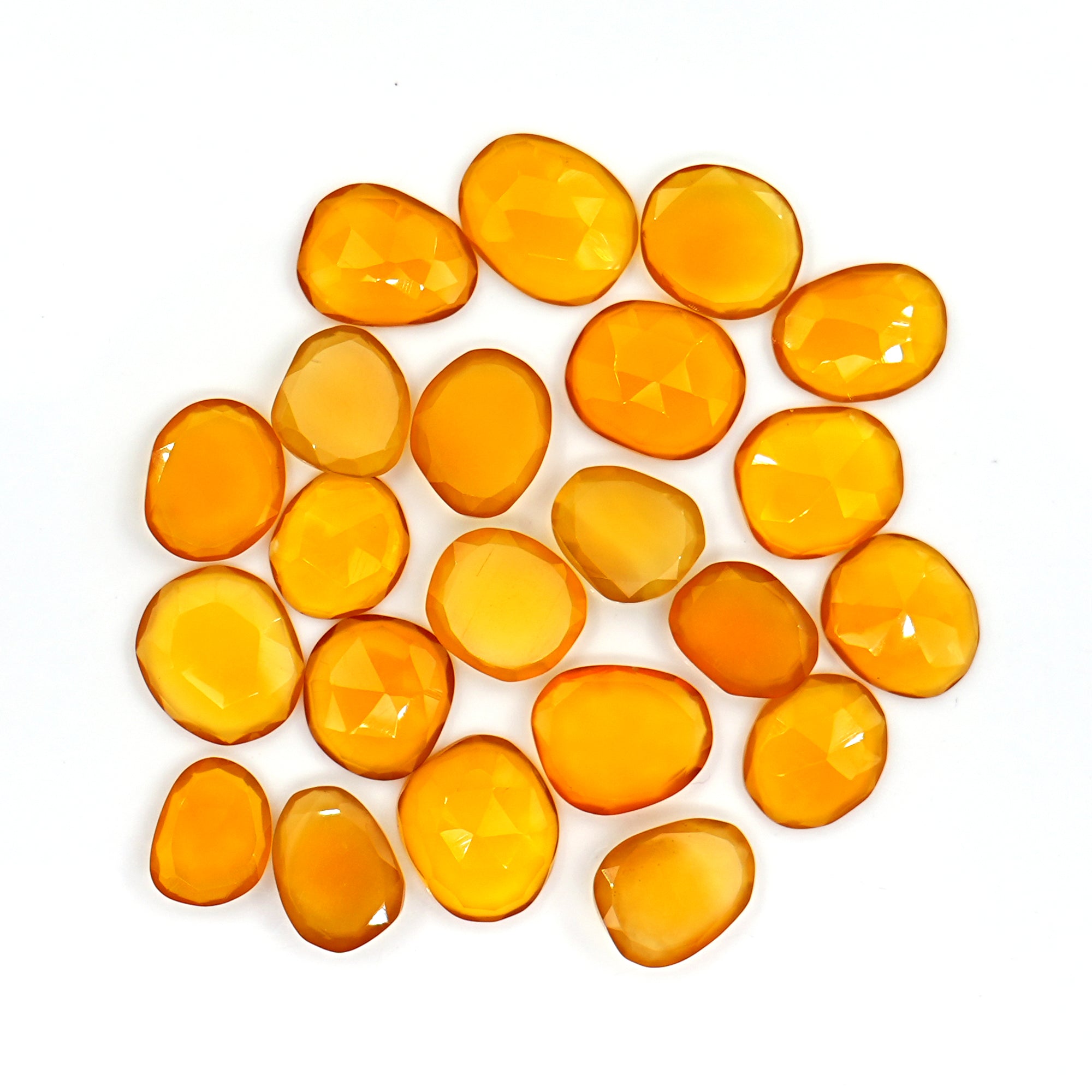 Yellow Chalcedony Rosecut Freeform | Deep Yellow Faceted Cabochon for Jewelry Making - 22 Pieces