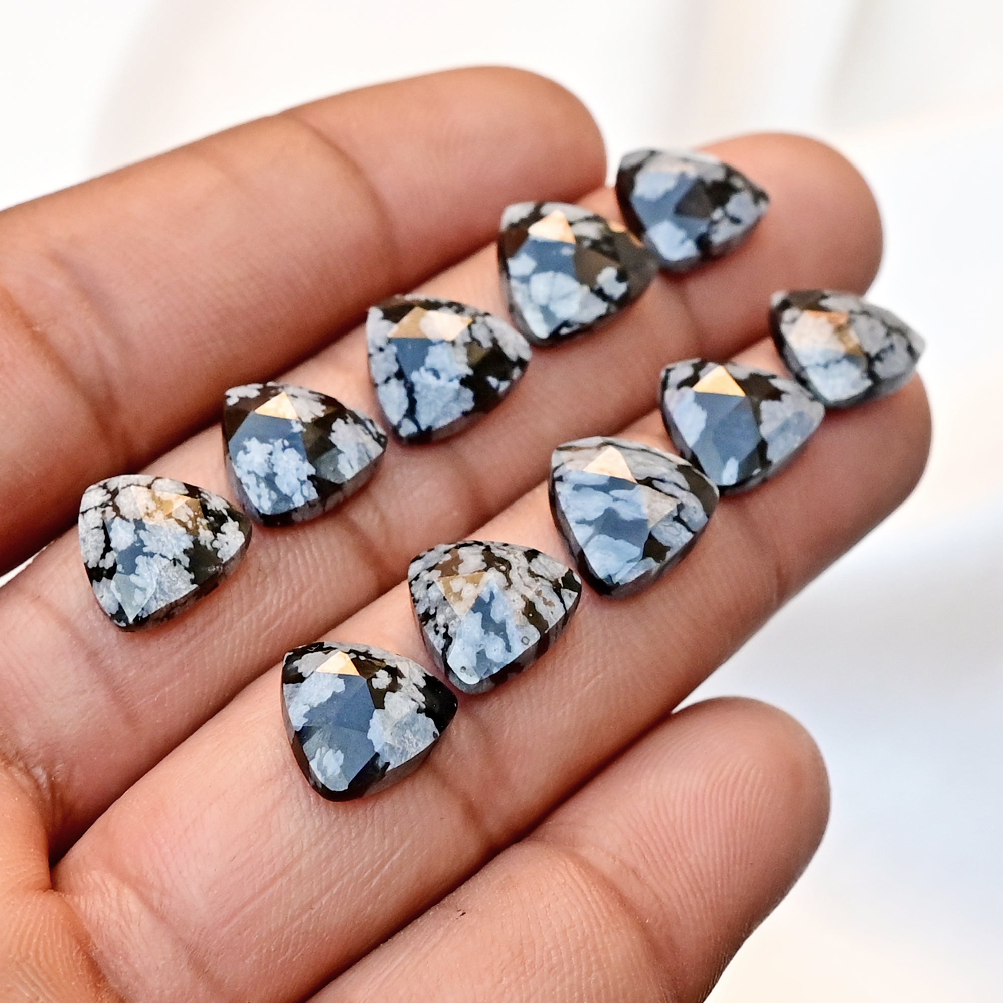 Snowflake Obsidian Rose Cut Smooth Cabochons | Freeform Shape Polished Stones for Jewelry Making - 10 Pieces