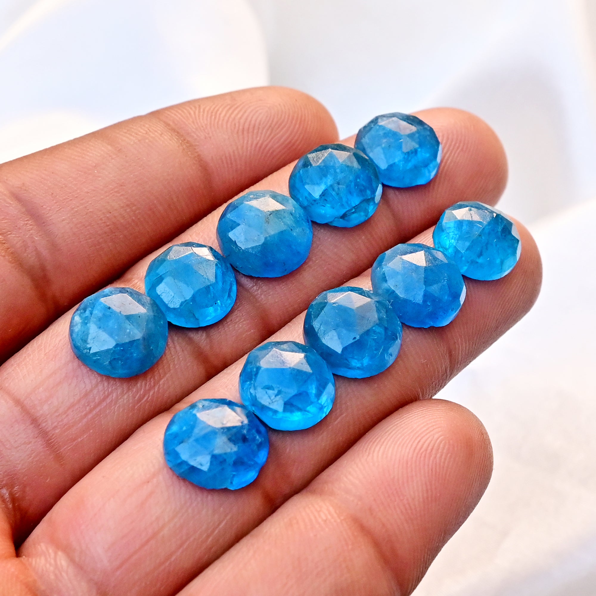 Neon Apatite Doubet Rose Cut Cabochons | Blue Color Gemstone for Jewelry Making - 10 Piece
