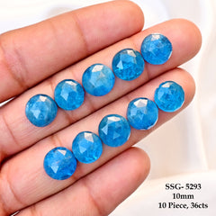 Neon Apatite Doubet Rose Cut Cabochons | Blue Color Gemstone for Jewelry Making - 10 Piece