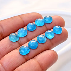 Neon Apatite Doubet Rose Cut Cabochons | Blue Color Gemstone for Jewelry Making - 10 Piece
