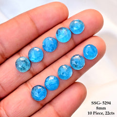 Neon Apatite Doubet Rose Cut Cabochons | Blue Color Gemstone for Jewelry Making - 10 Piece