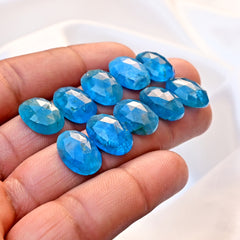 Neon Apatite Doubet Rose Cut Cabochons | Blue Color Gemstone for Jewelry Making - 10 Piece