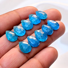 Neon Apatite Doubet Rose Cut Cabochons | Blue Color Gemstone for Jewelry Making - 10 Piece