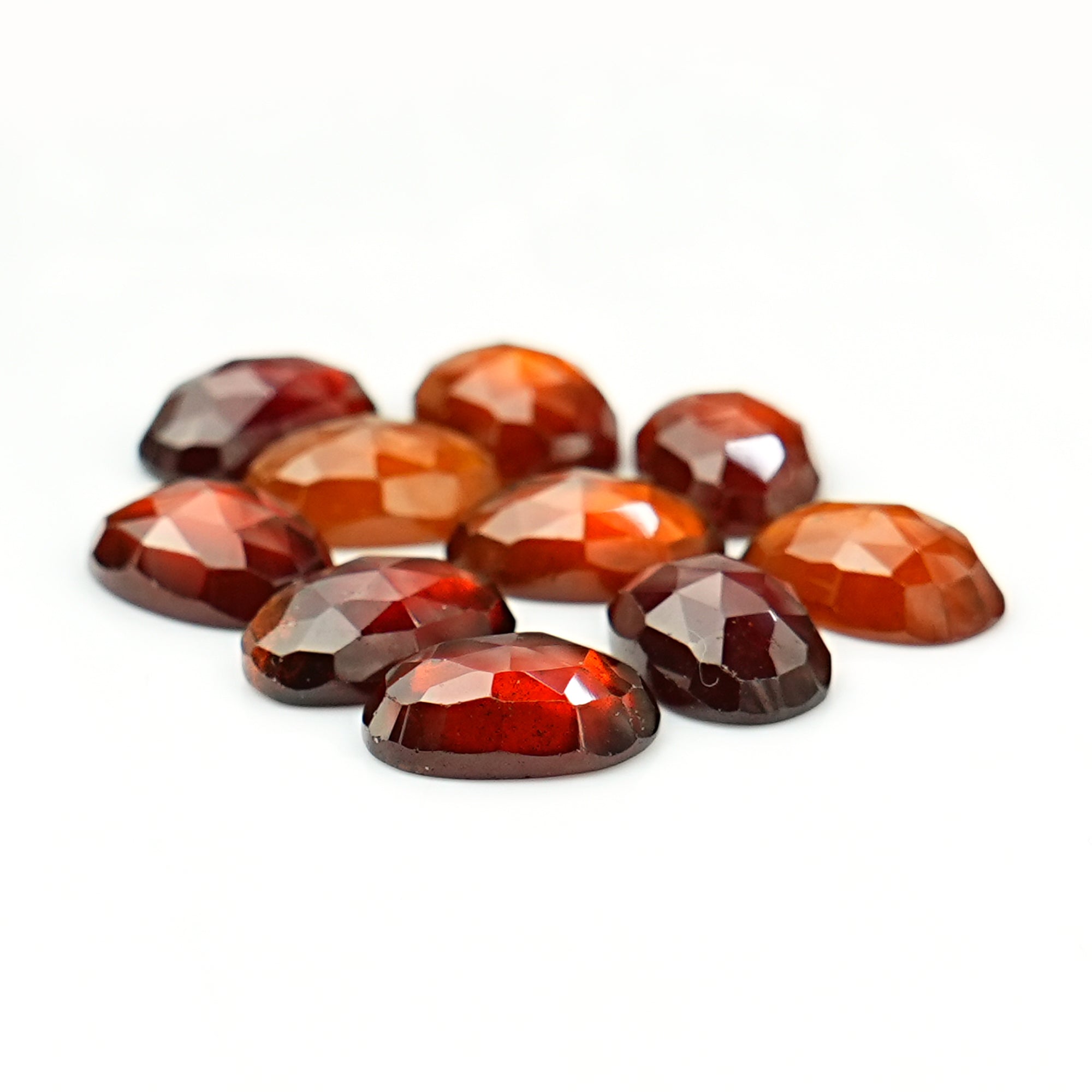 Hessonite Garnet Rose Cut Cabochons | Fiery Cinnamon Gemstone for Jewelry Making - 10 Pieces