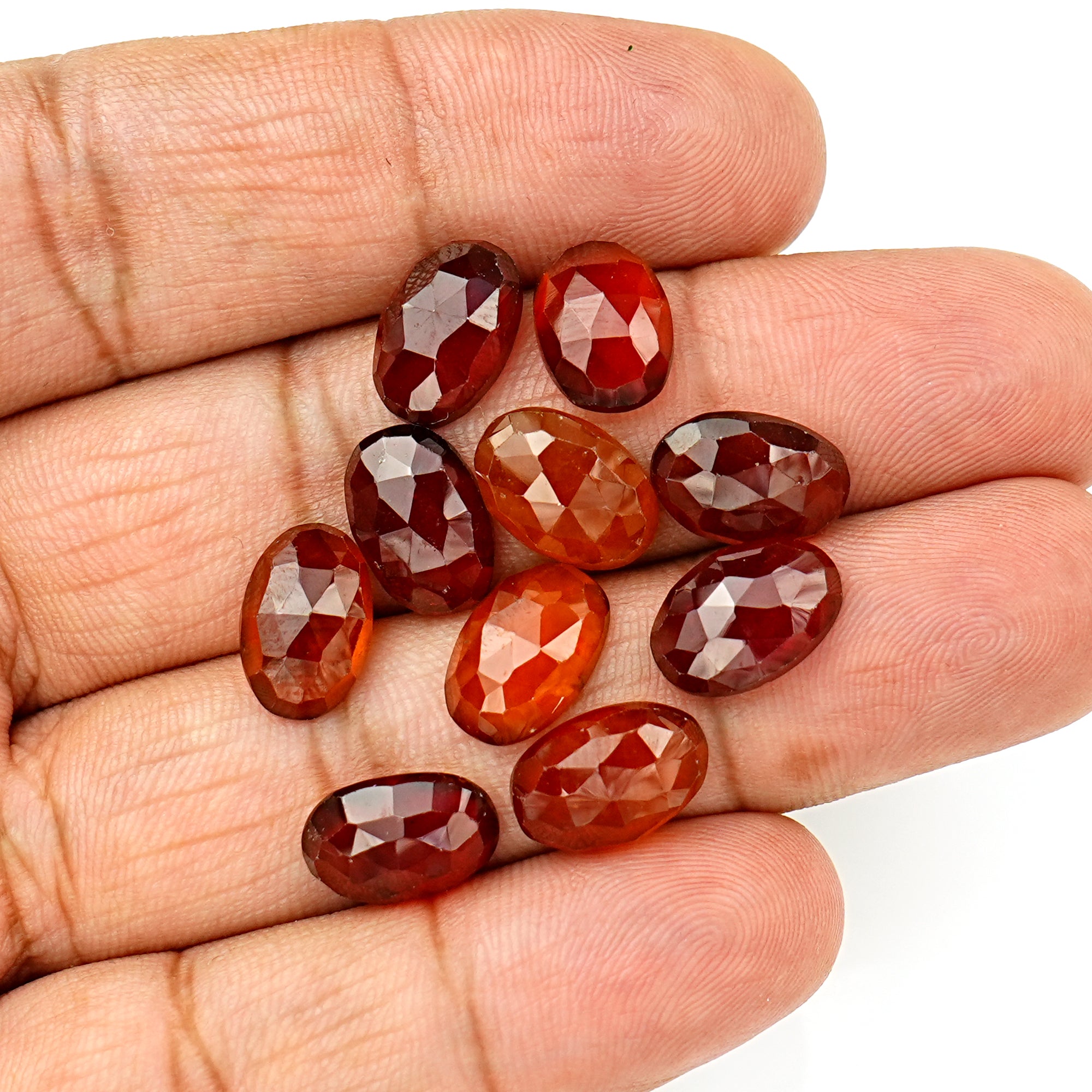 Hessonite Garnet Rose Cut Cabochons | Fiery Cinnamon Gemstone for Jewelry Making - 10 Pieces