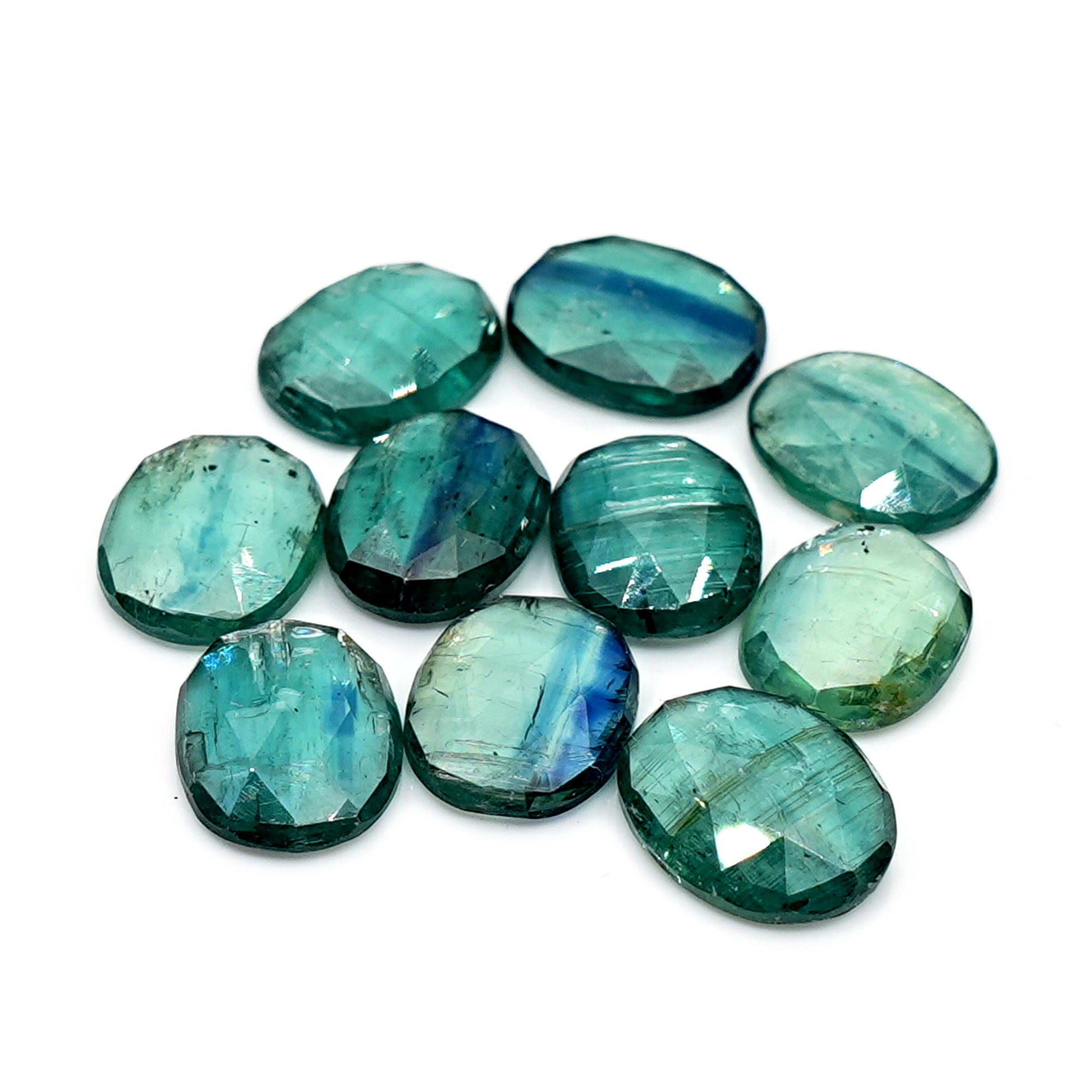 Oval Cut Emerald Green Kyanite | Rose Cut Flat Back Gemstones For Jewelry - 10 Pieces