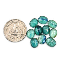 Oval Cut Emerald Green Kyanite | Rose Cut Flat Back Gemstones For Jewelry - 10 Pieces