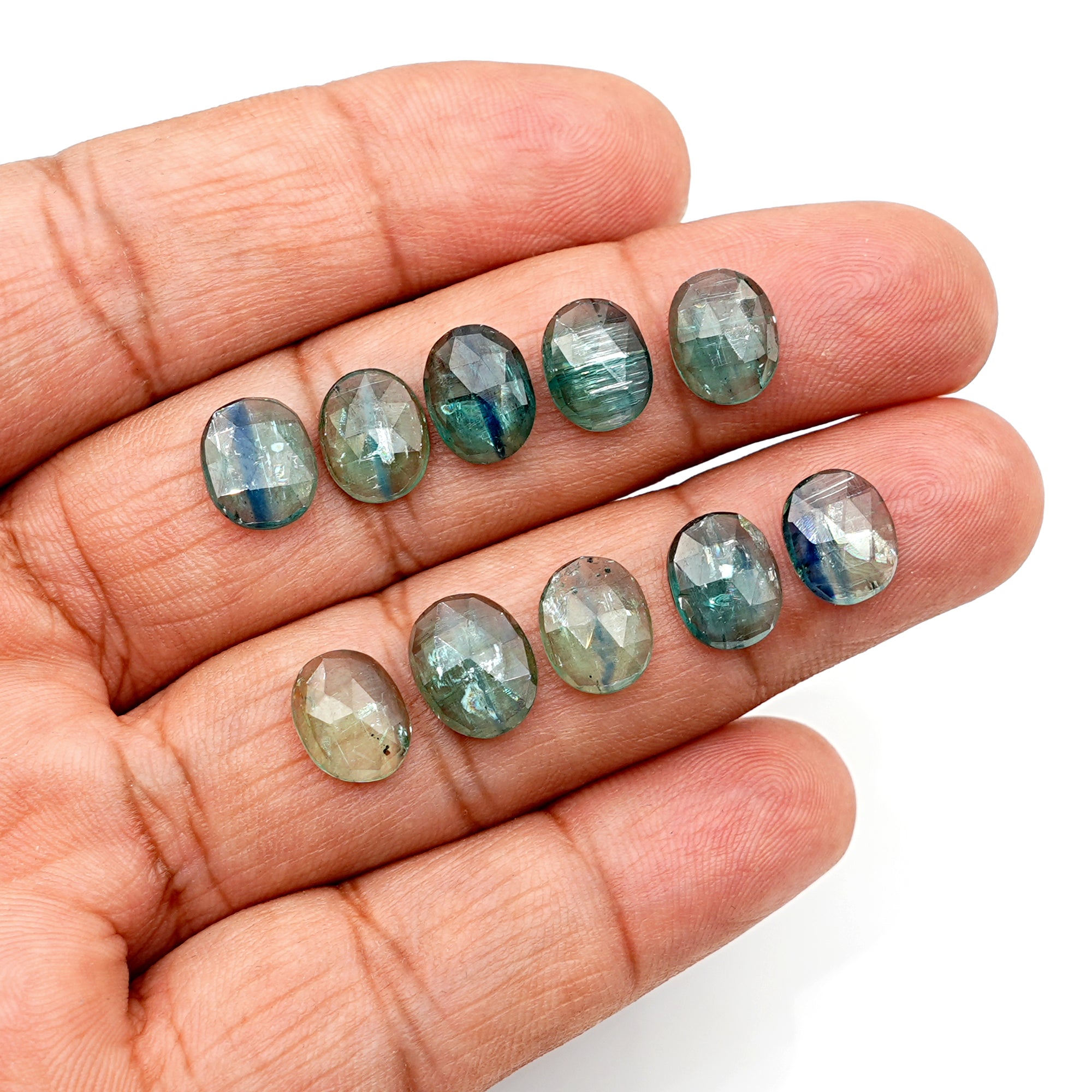 Oval Cut Emerald Green Kyanite | Rose Cut Flat Back Gemstones For Jewelry - 10 Pieces