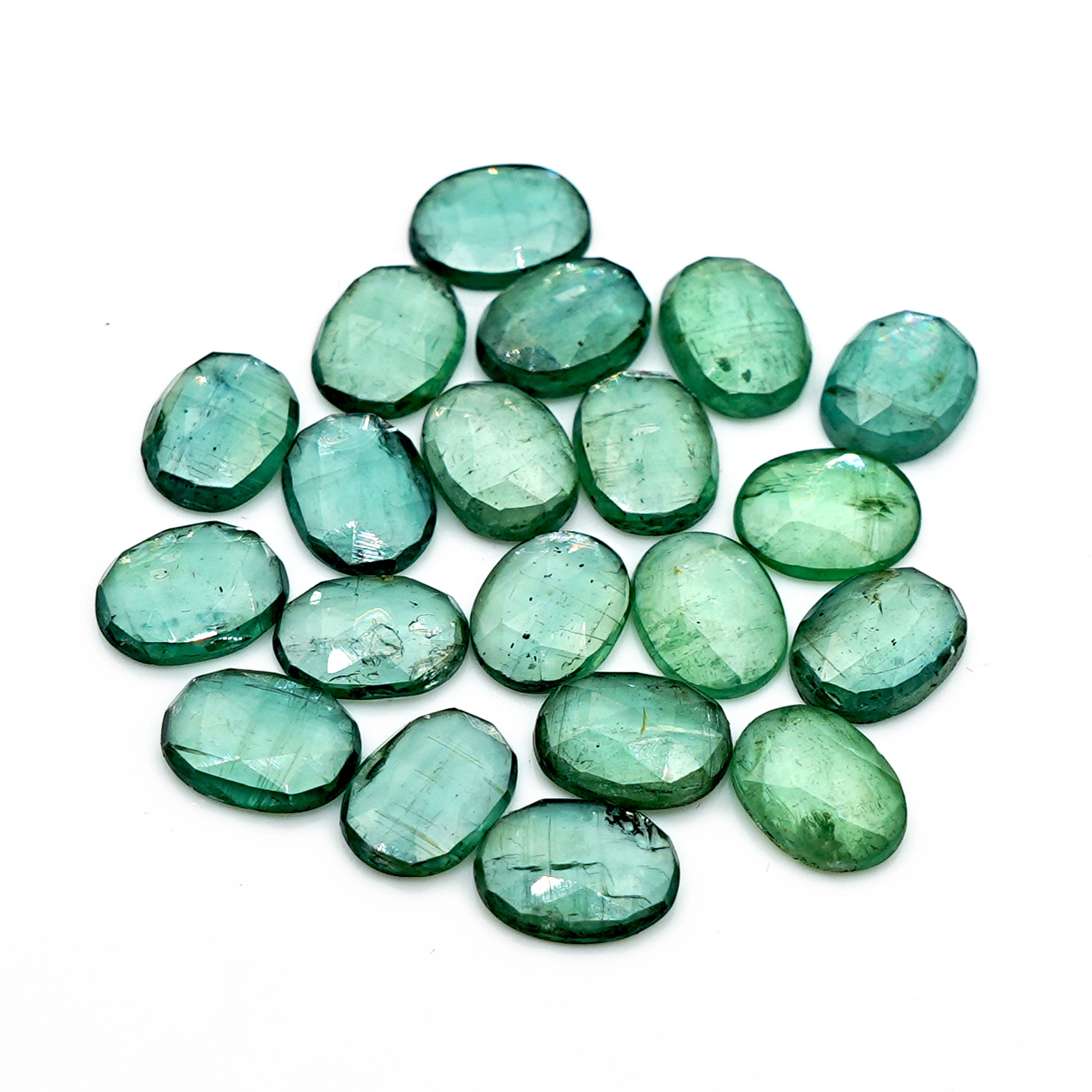 Green Kyanite Rose Cut Cabochons | Faceted Gems for Jewelry Making - 20 pieces
