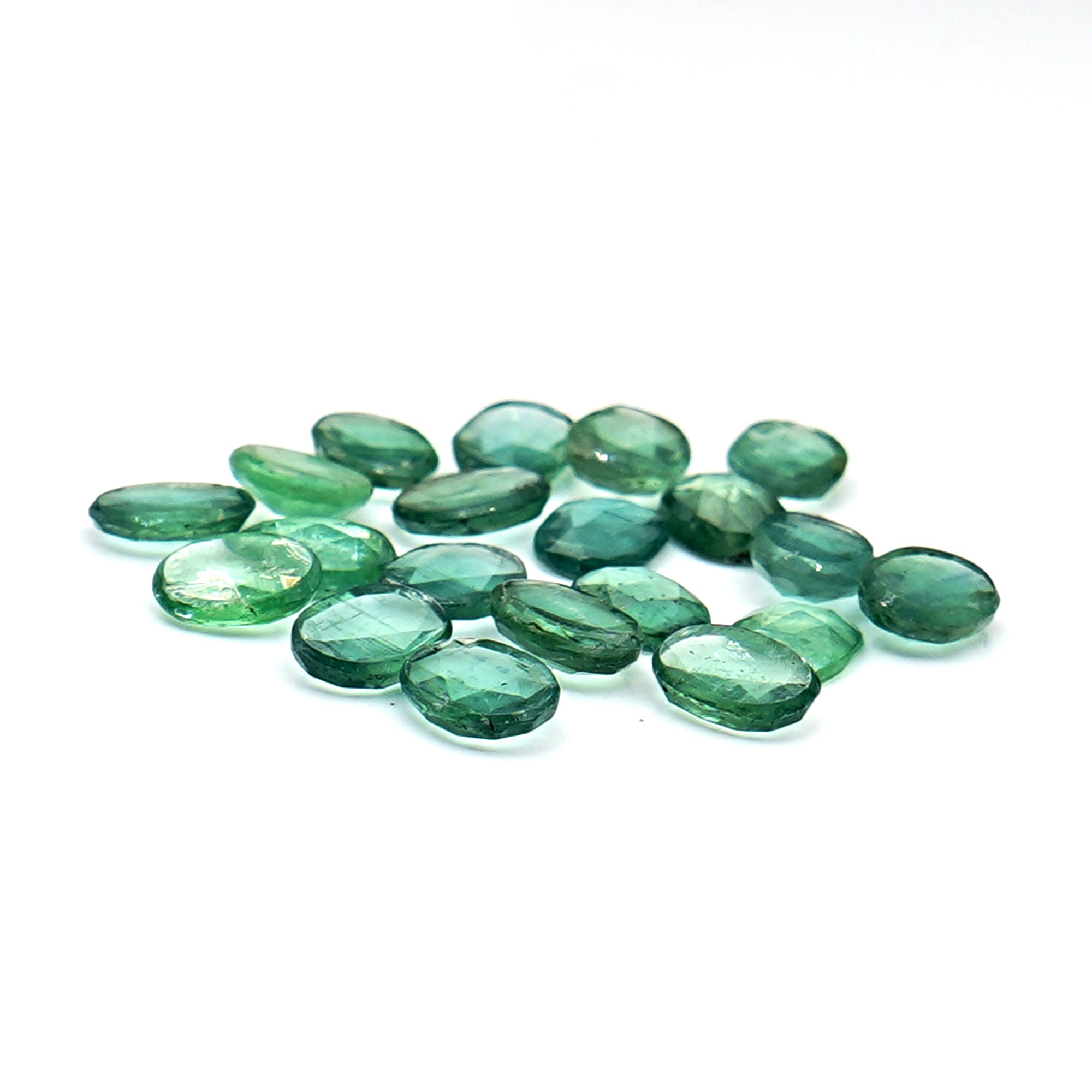 Green Kyanite Rose Cut Cabochons | Faceted Gems for Jewelry Making - 20 pieces