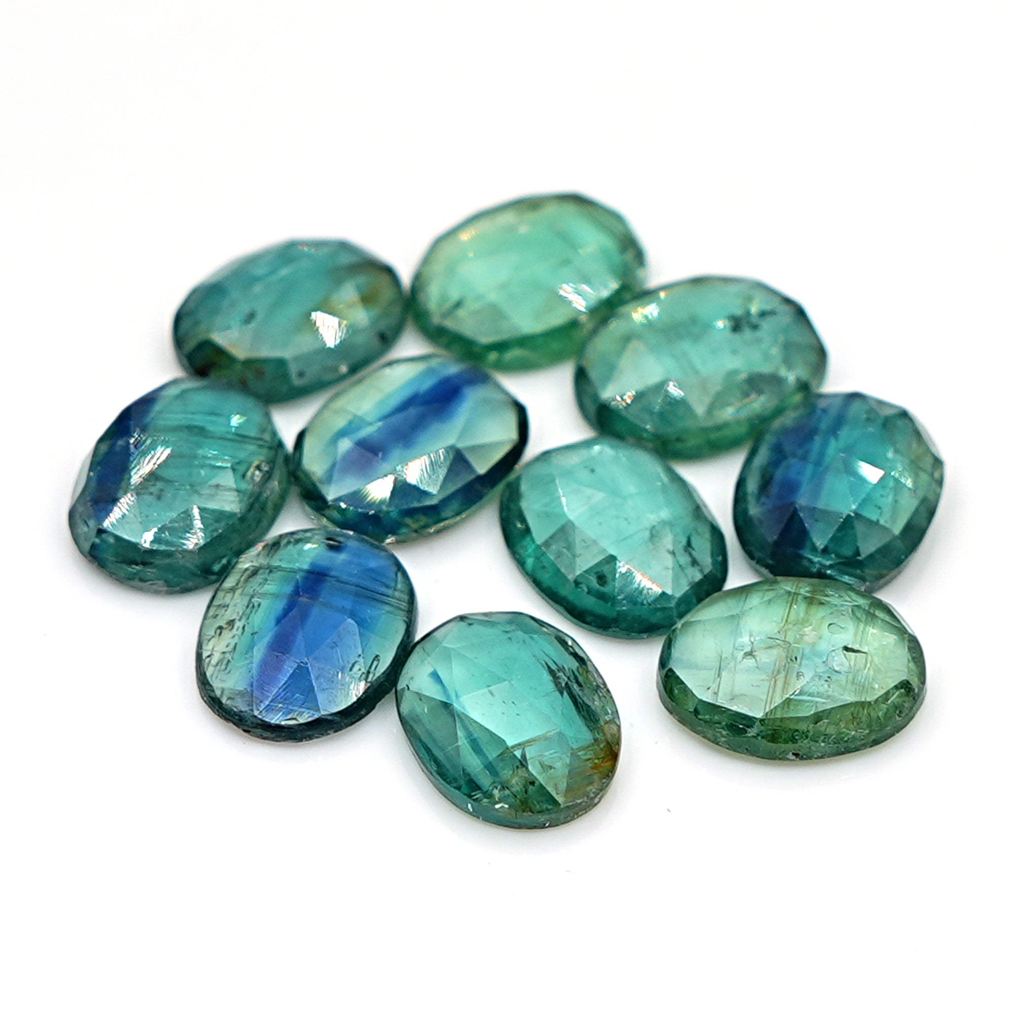 Rose Cut Emerald Green Kyanite | Oval Cut Earthy Elegance Flat Back Gemstones - 10 Pieces