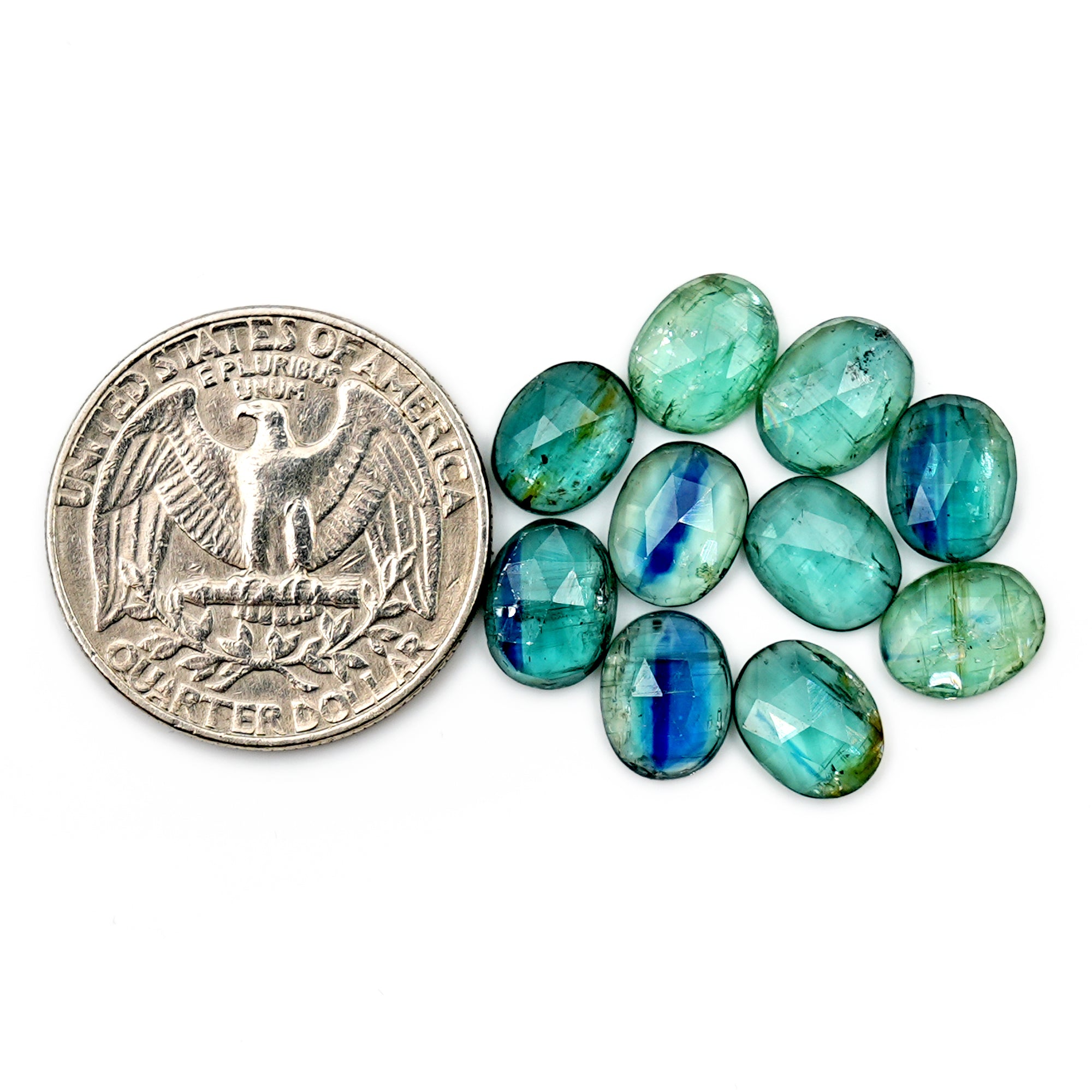 Rose Cut Emerald Green Kyanite | Oval Cut Earthy Elegance Flat Back Gemstones - 10 Pieces