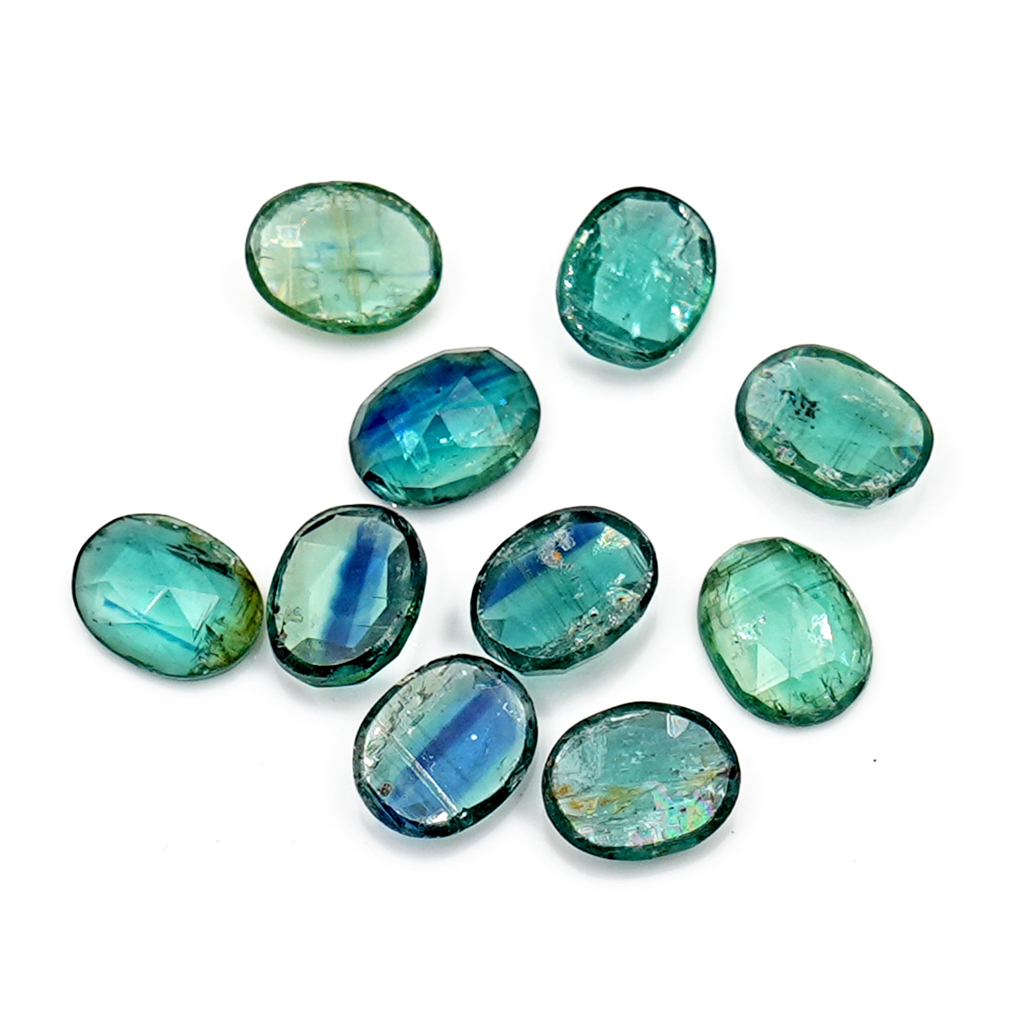 Rose Cut Emerald Green Kyanite | Oval Cut Earthy Elegance Flat Back Gemstones - 10 Pieces