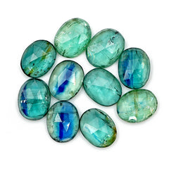 Rose Cut Emerald Green Kyanite | Oval Cut Earthy Elegance Flat Back Gemstones - 10 Pieces