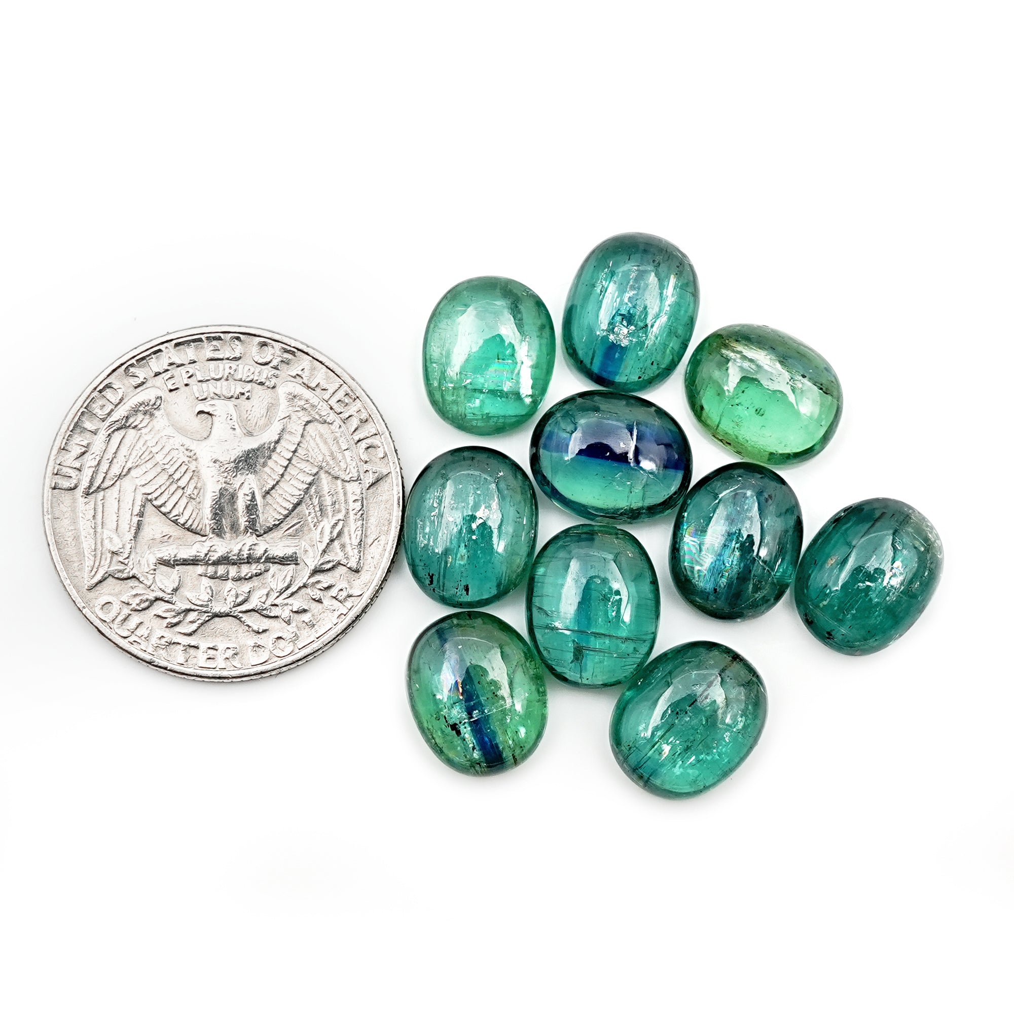 Smooth Oval Cut Green Gemtones | Emerald Green Kyanite Cabochons For Jewelry Making - 10 Pieces