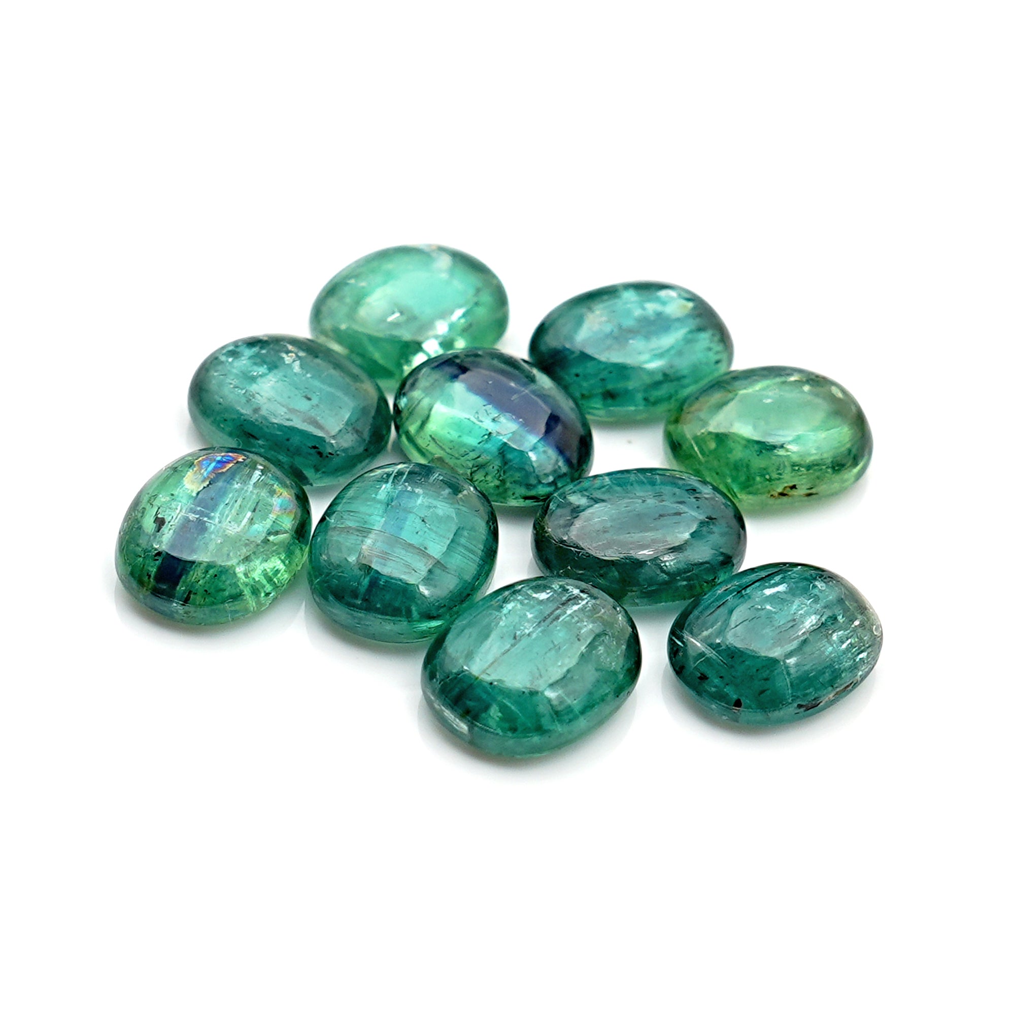 Smooth Oval Cut Green Gemtones | Emerald Green Kyanite Cabochons For Jewelry Making - 10 Pieces