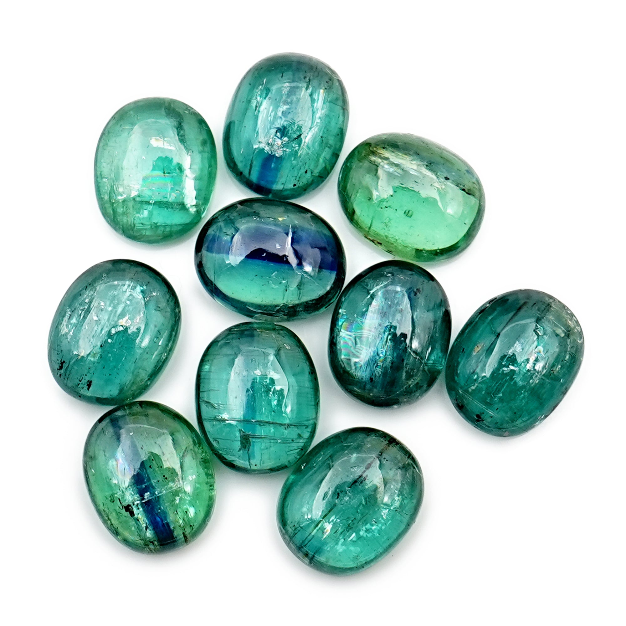 Smooth Oval Cut Green Gemtones | Emerald Green Kyanite Cabochons For Jewelry Making - 10 Pieces