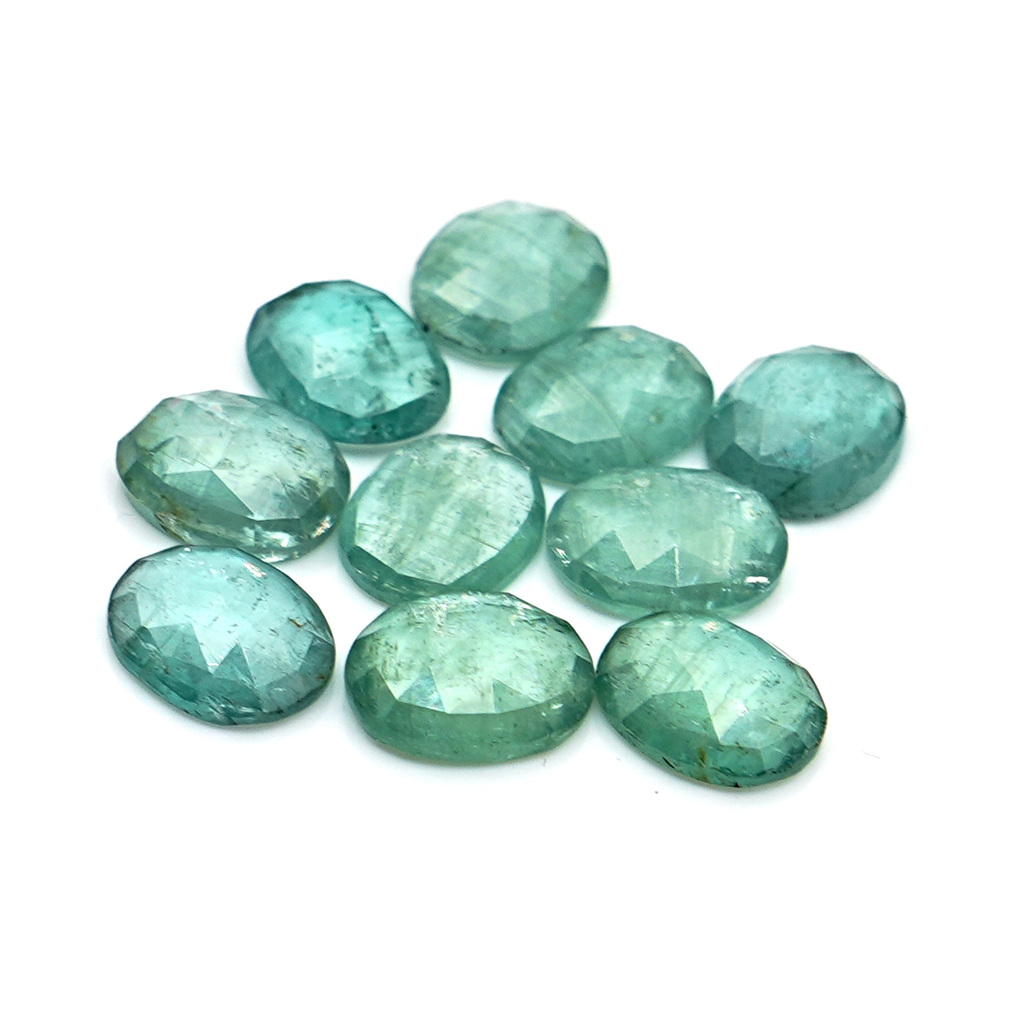 Natural Kyanite Rose Cut Cabochons | Green Oval Gemstone for Jewelry Making - 10 pieces