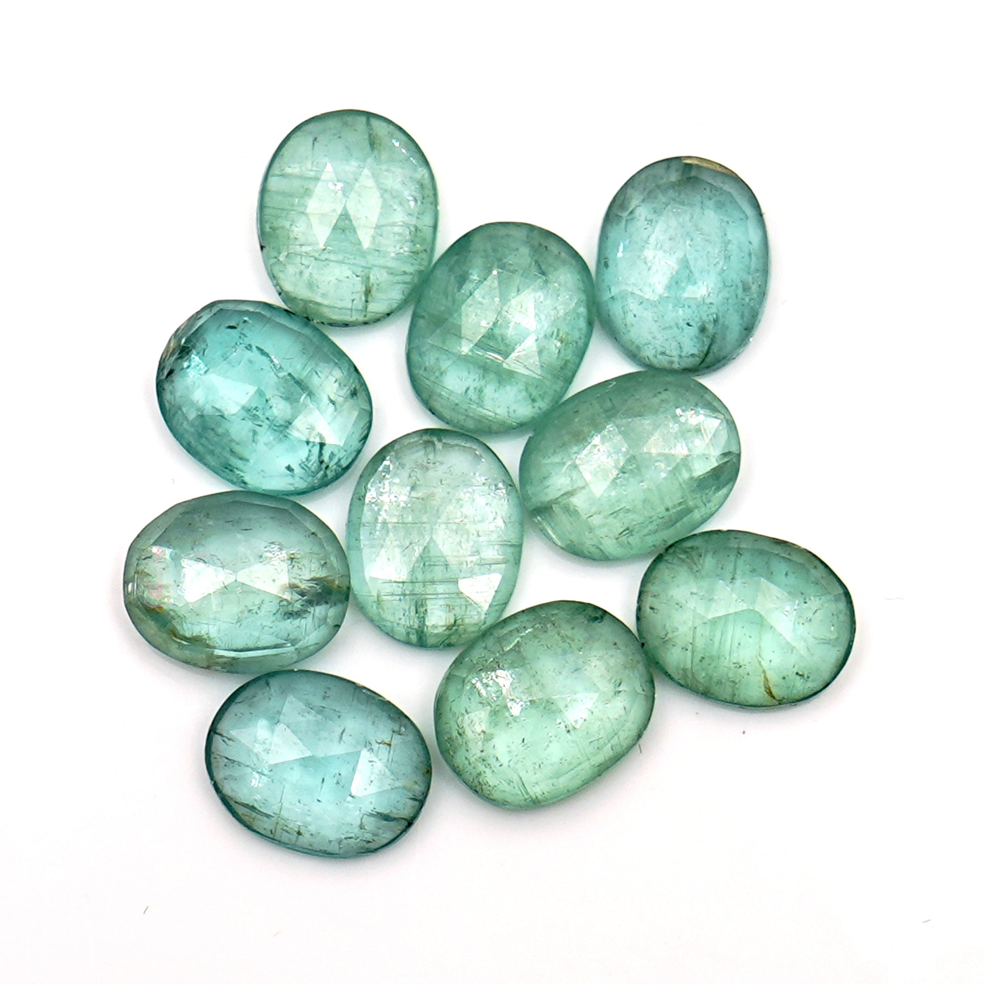 Natural Kyanite Rose Cut Cabochons | Green Oval Gemstone for Jewelry Making - 10 pieces