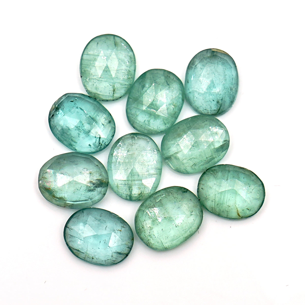 Natural Kyanite Rose Cut Cabochons | Green Oval Gemstone for Jewelry Making - 10 pieces