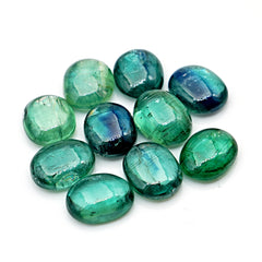 Green Kyanite Gemstone Cabochon | Smooth Oval Cut Gemstones With Flat Back - 10 Pieces