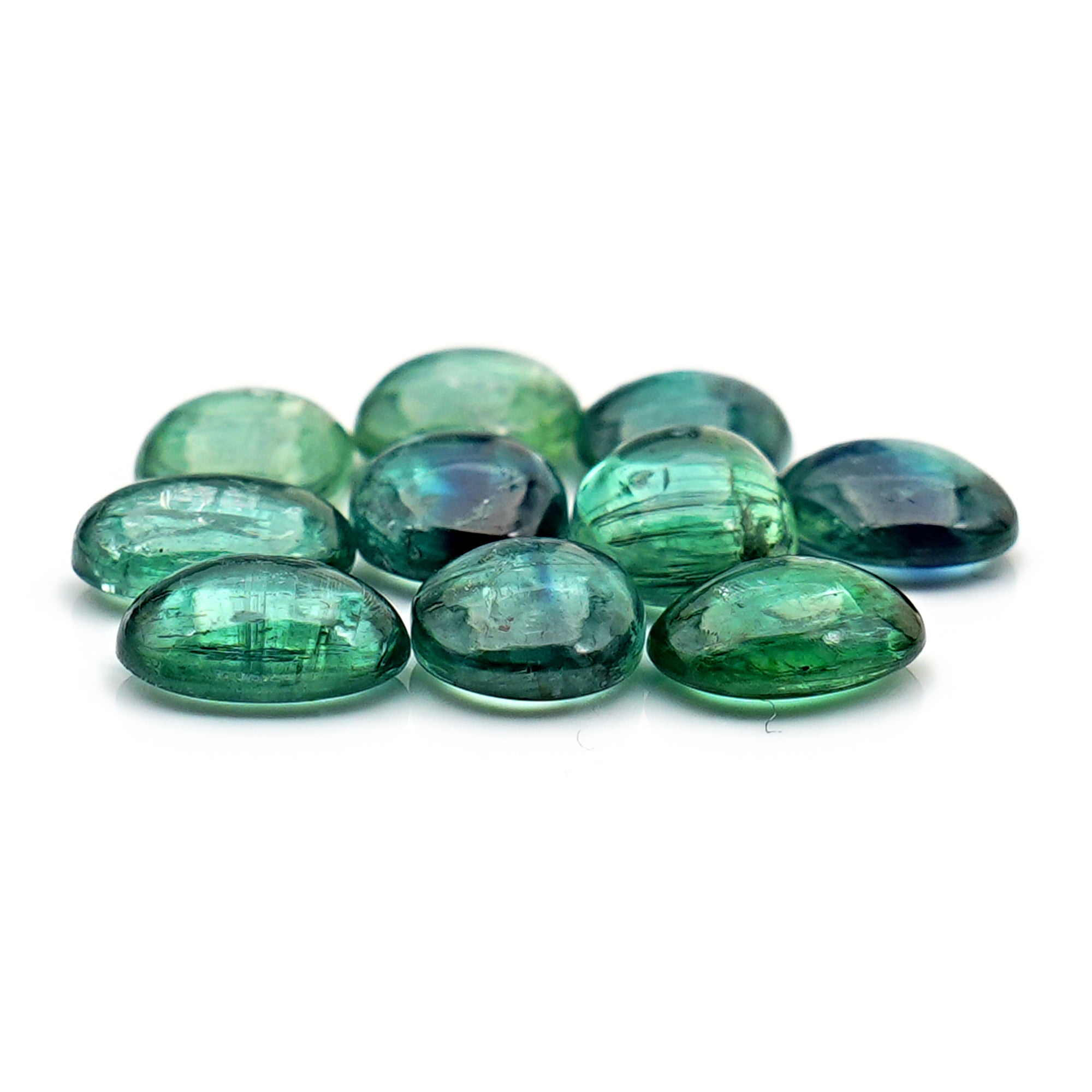 Green Kyanite Gemstone Cabochon | Smooth Oval Cut Gemstones With Flat Back - 10 Pieces