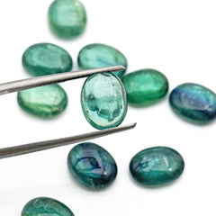 Green Kyanite Gemstone Cabochon | Smooth Oval Cut Gemstones With Flat Back - 10 Pieces