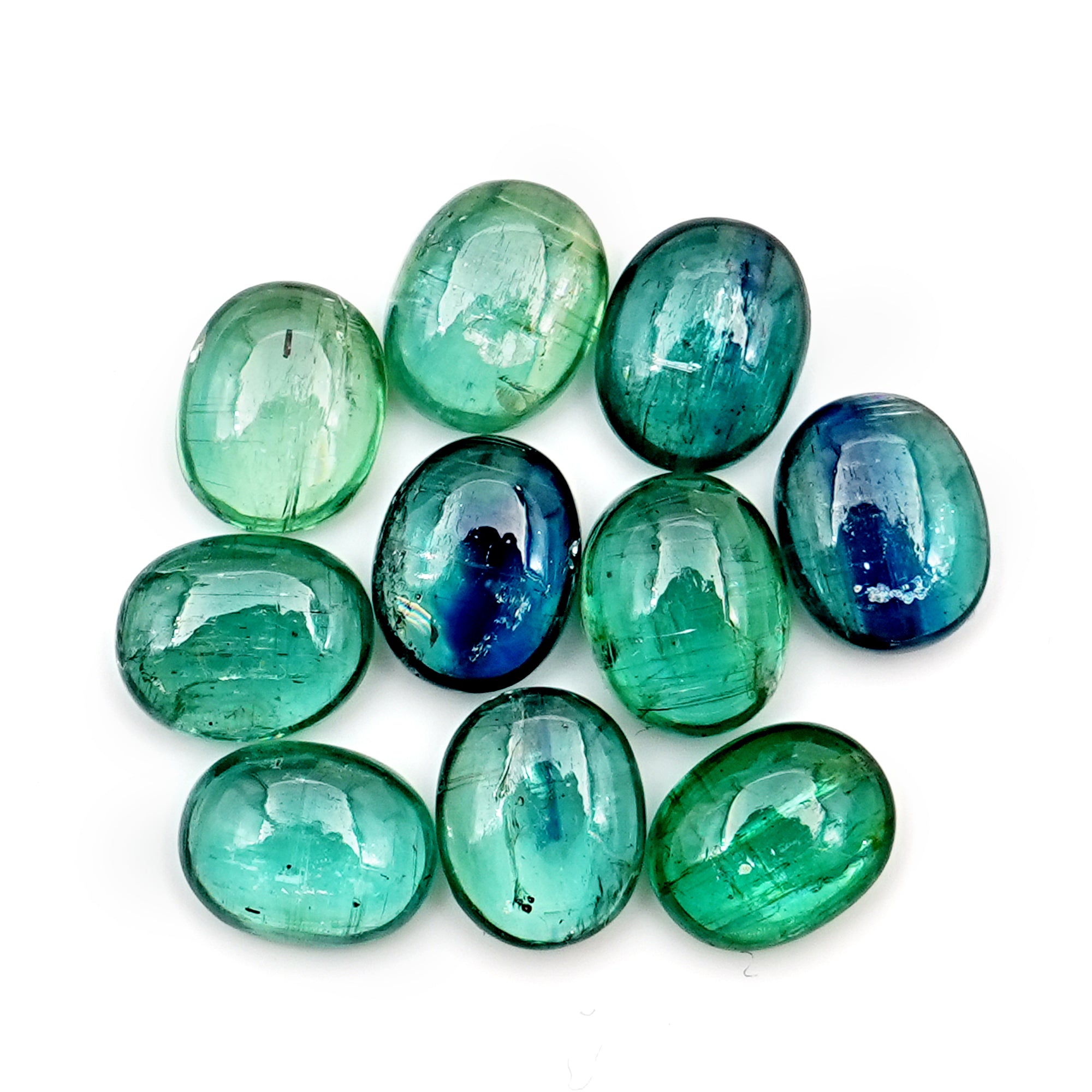 Green Kyanite Gemstone Cabochon | Smooth Oval Cut Gemstones With Flat Back - 10 Pieces