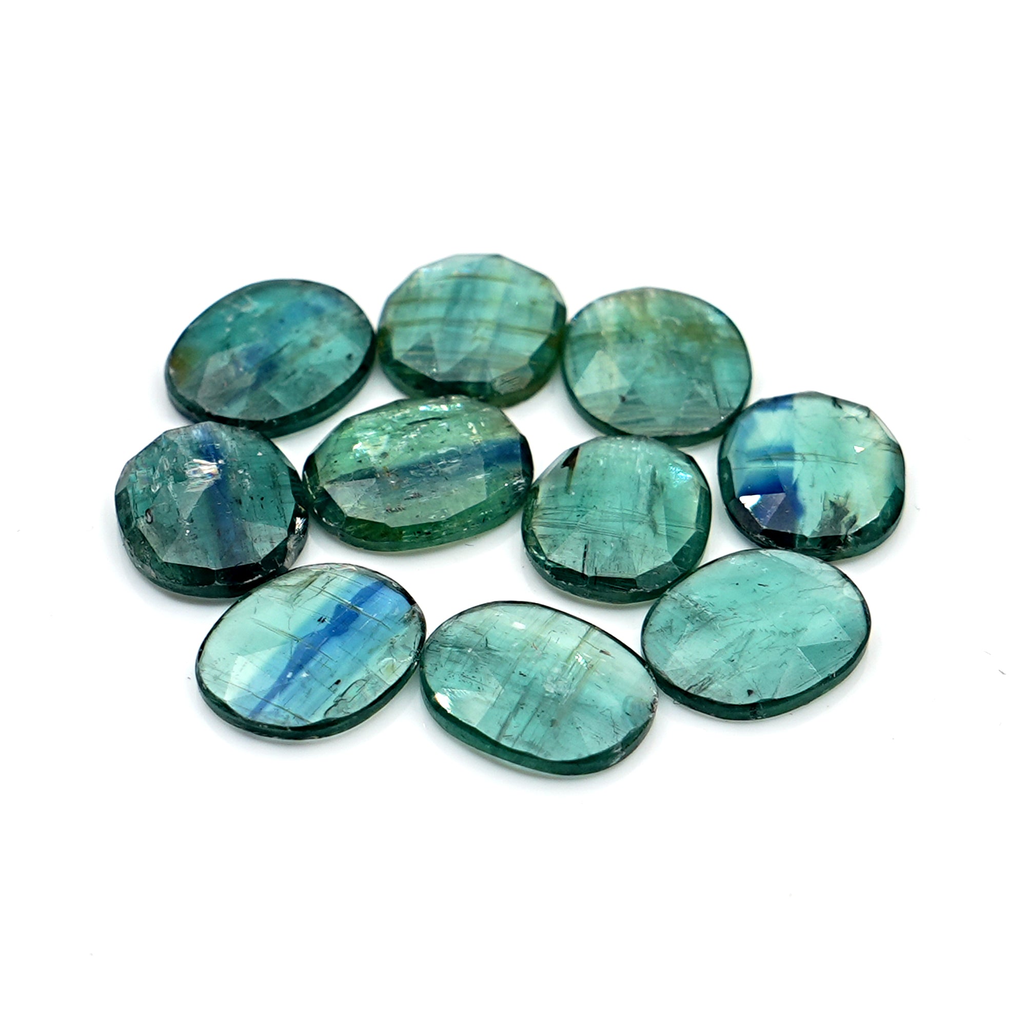 Rose Cut Emerald Green Kyanite | Oval Cut Earthy Elegance Gems in Every Facet - 10 Pieces