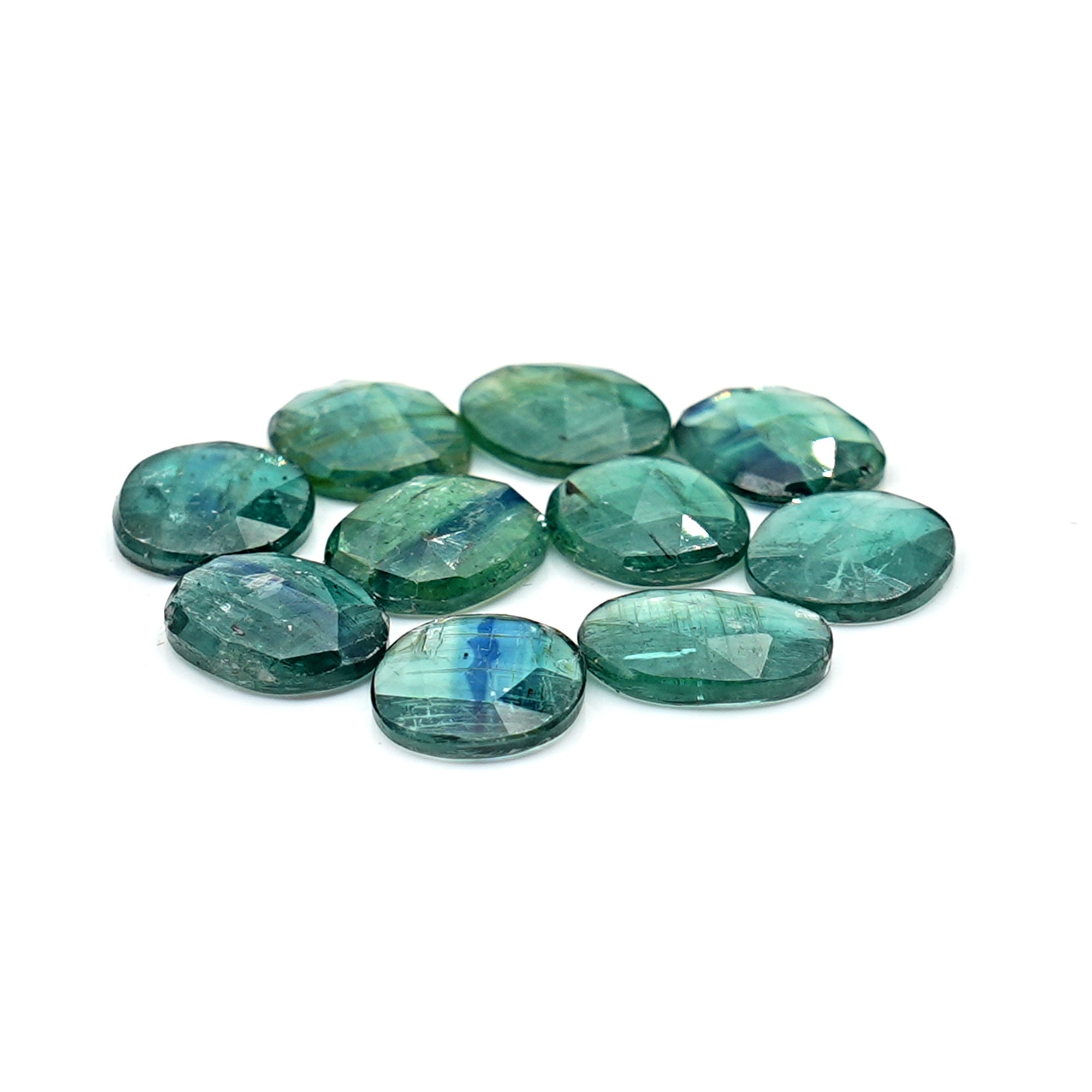 Rose Cut Emerald Green Kyanite | Oval Cut Earthy Elegance Gems in Every Facet - 10 Pieces
