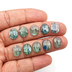 Rose Cut Emerald Green Kyanite | Oval Cut Earthy Elegance Gems in Every Facet - 10 Pieces