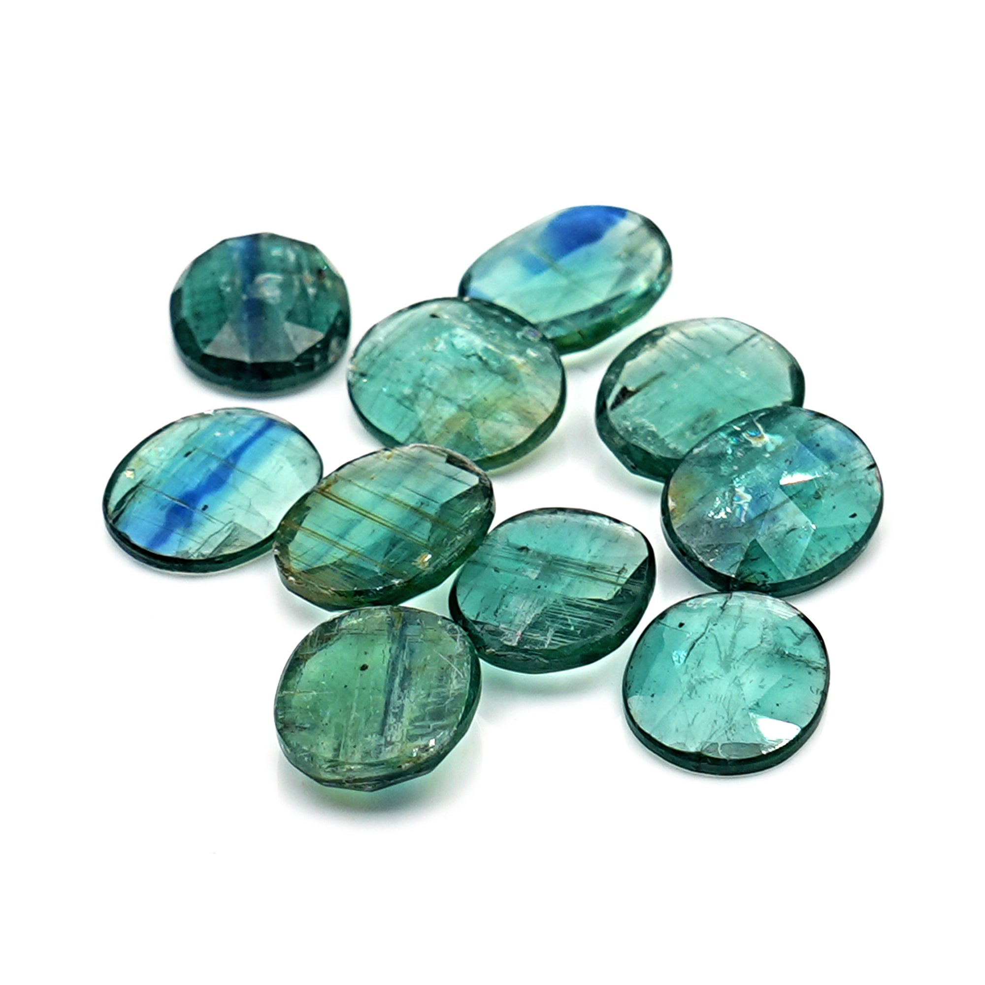 Rose Cut Emerald Green Kyanite | Oval Cut Earthy Elegance Gems in Every Facet - 10 Pieces