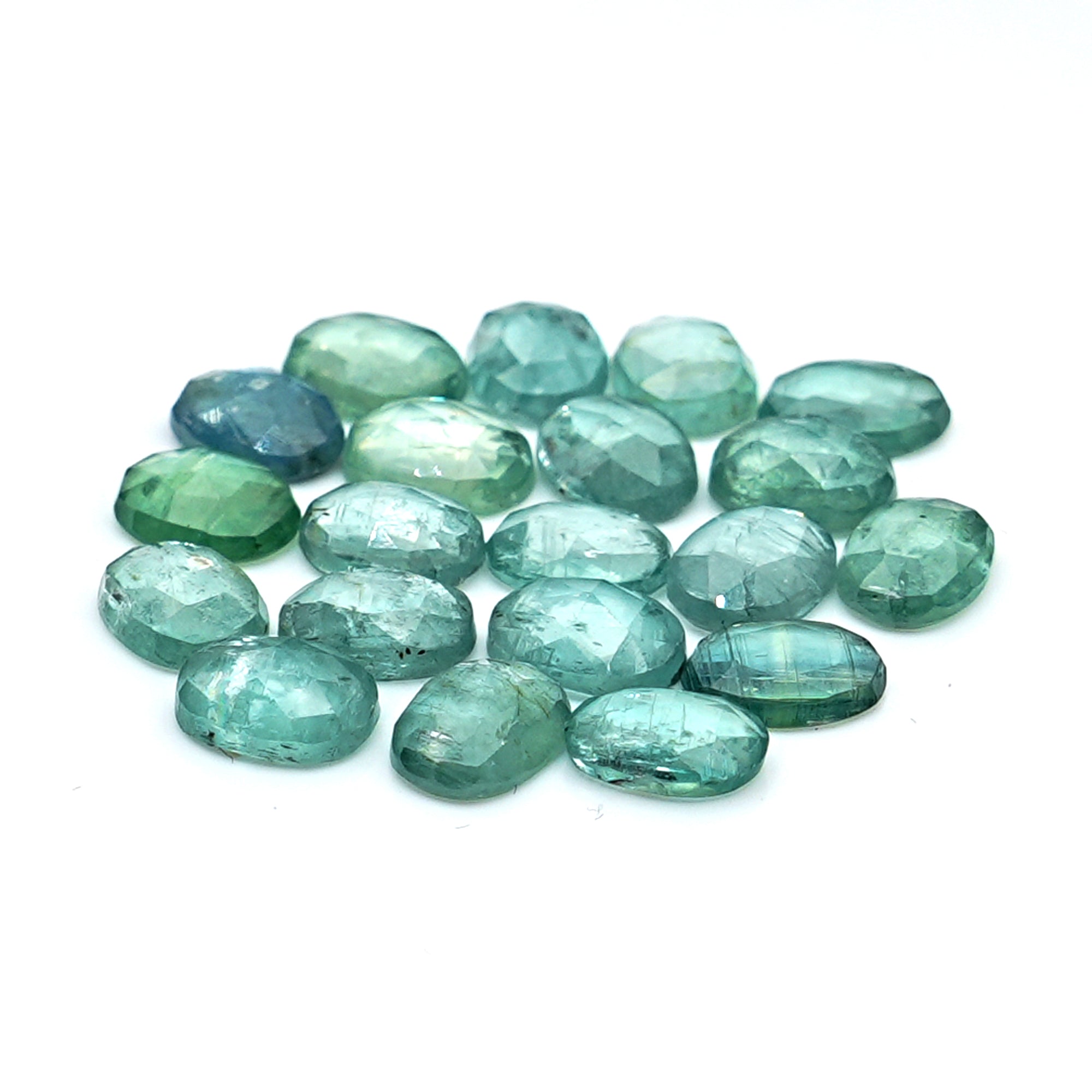 Green Kyanite Rose Cut Cabochons | Oval Cut Gemstones for Jewelry Making - 10 pieces