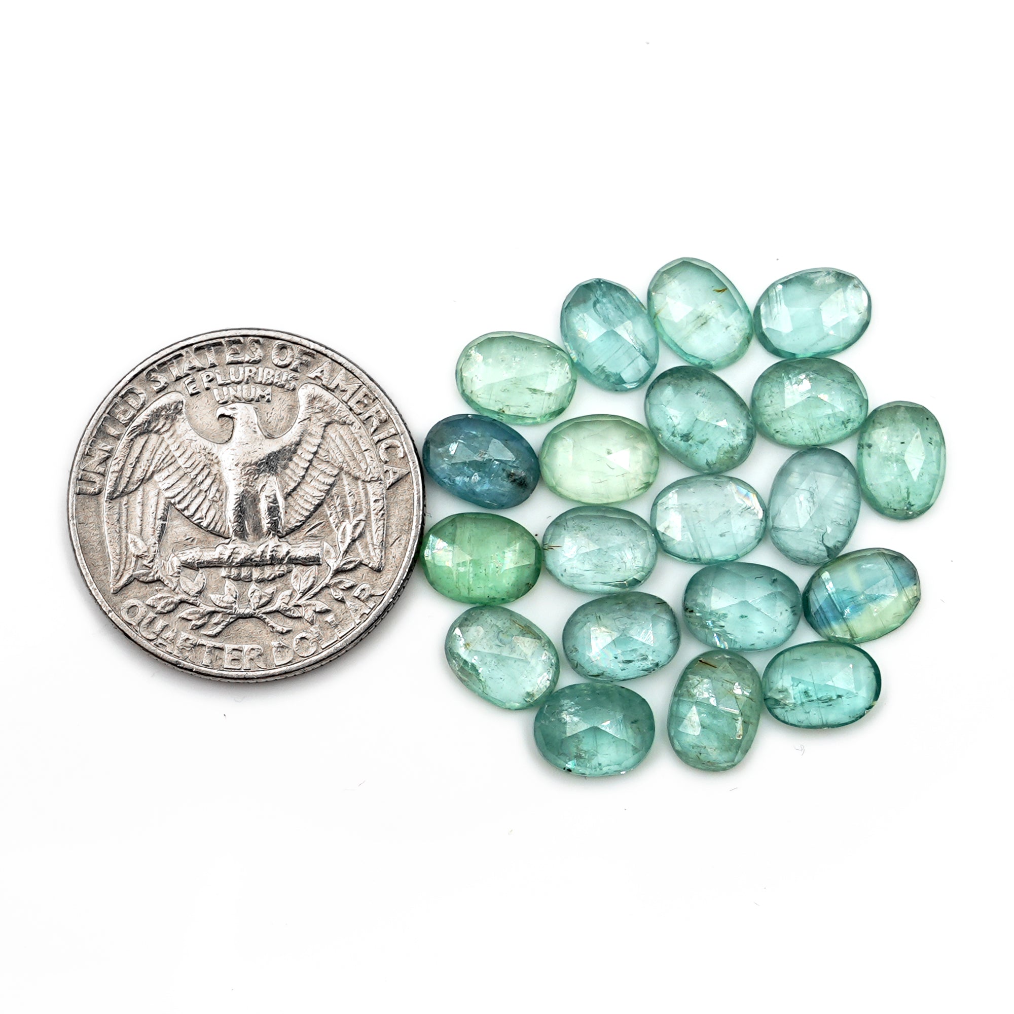 Green Kyanite Rose Cut Cabochons | Oval Cut Gemstones for Jewelry Making - 10 pieces