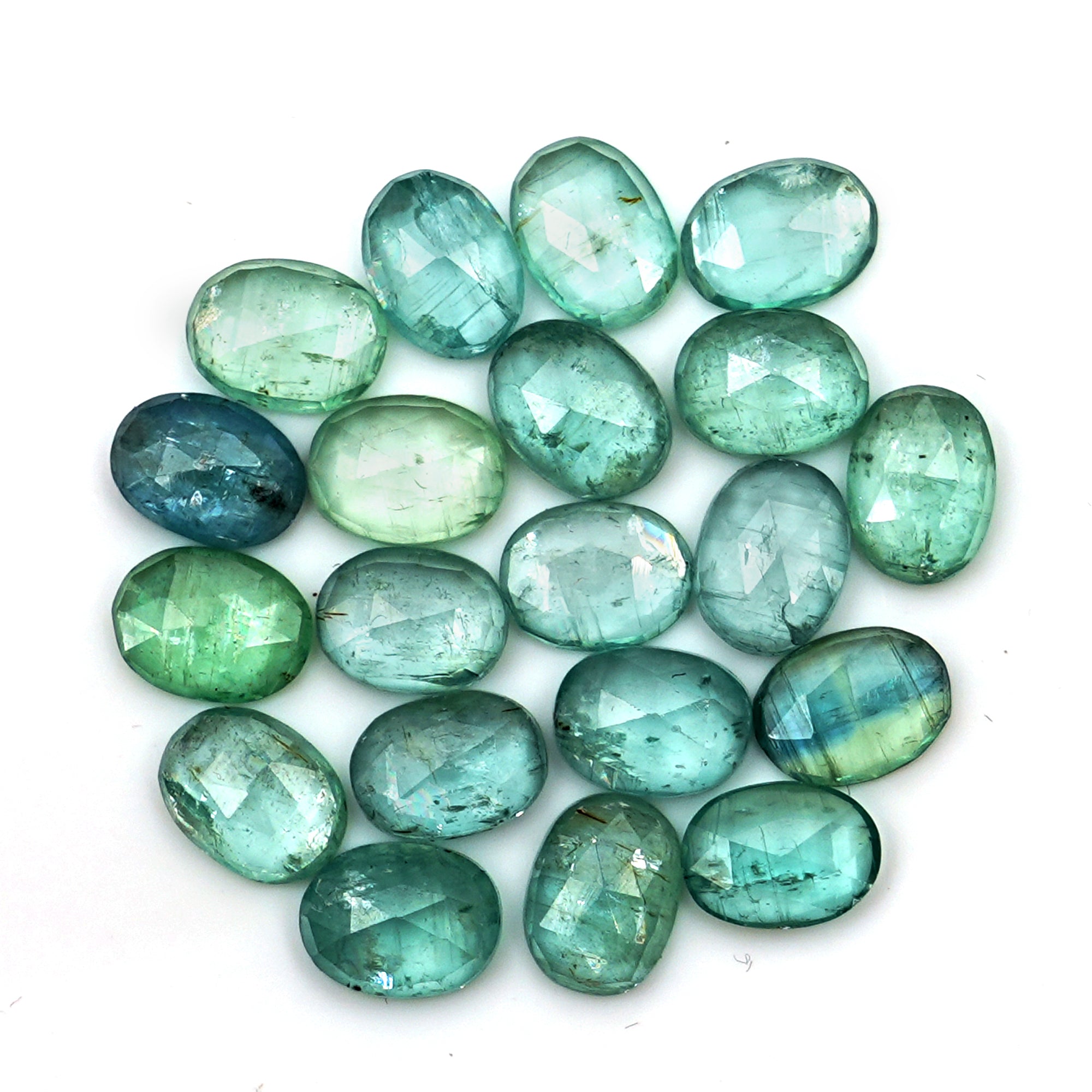 Green Kyanite Rose Cut Cabochons | Oval Cut Gemstones for Jewelry Making - 10 pieces