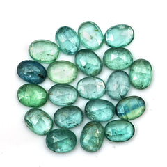 Green Kyanite Rose Cut Cabochons | Oval Cut Gemstones for Jewelry Making - 10 pieces