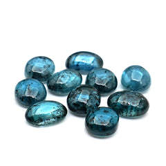 Teal Moss Kyanite Smooth Cabochons | Oval Cut Gemstones For Jewelry Making - 10 Pieces