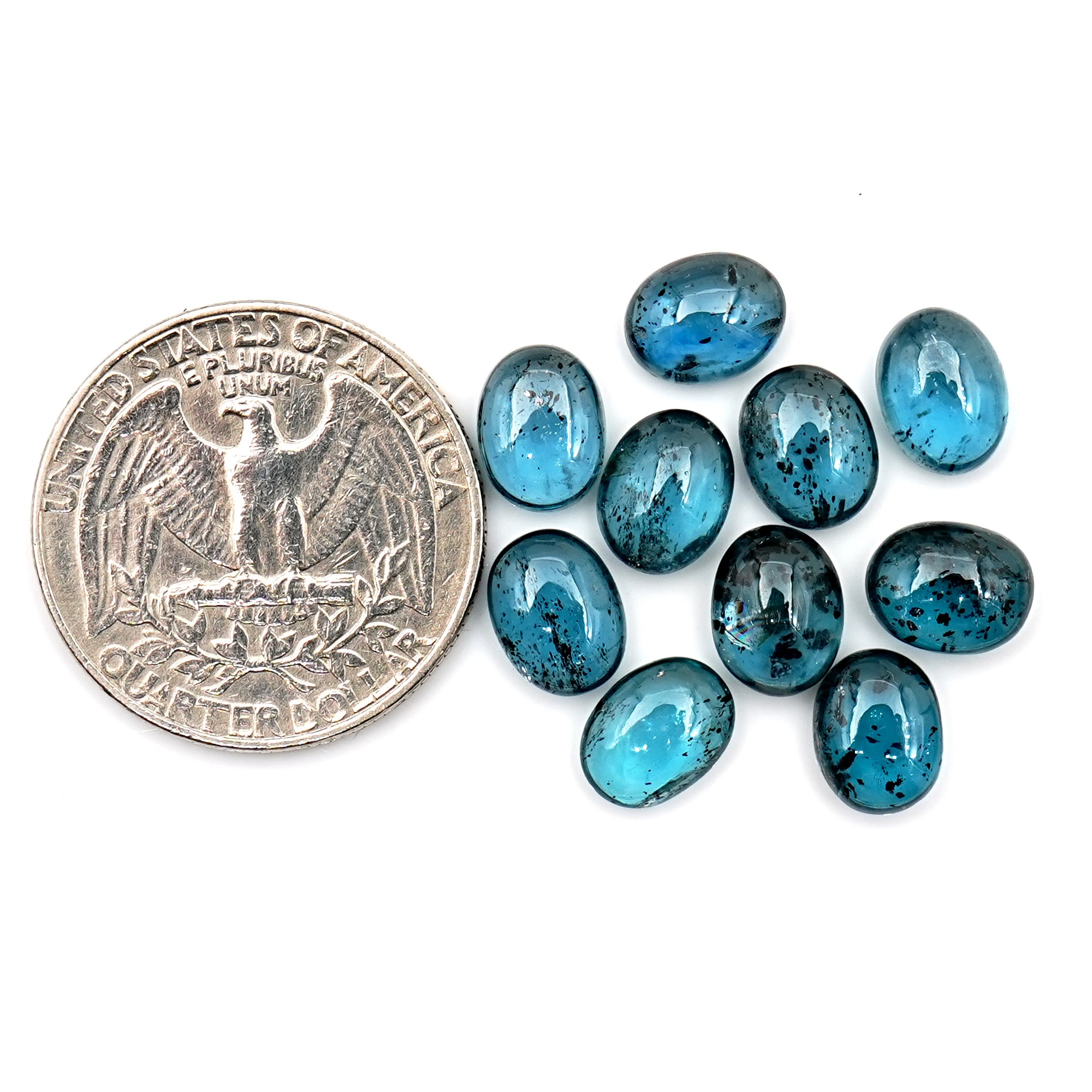 Teal Moss Kyanite Smooth Cabochons | Oval Cut Gemstones For Jewelry Making - 10 Pieces