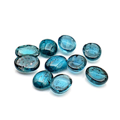 Teal Moss Kyanite Smooth Cabochons | Oval Cut Gemstones For Jewelry Making - 10 Pieces