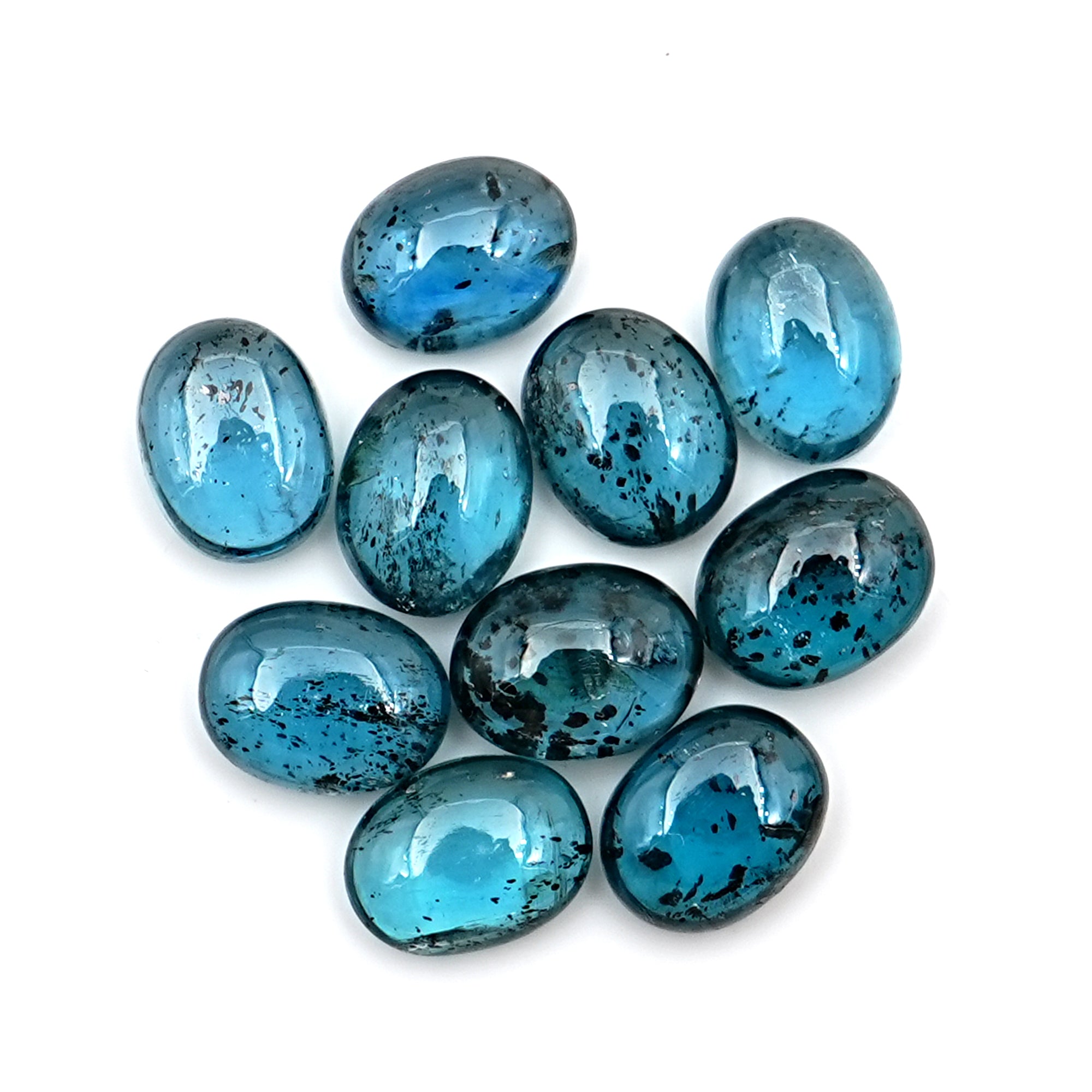 Teal Moss Kyanite Smooth Cabochons | Oval Cut Gemstones For Jewelry Making - 10 Pieces