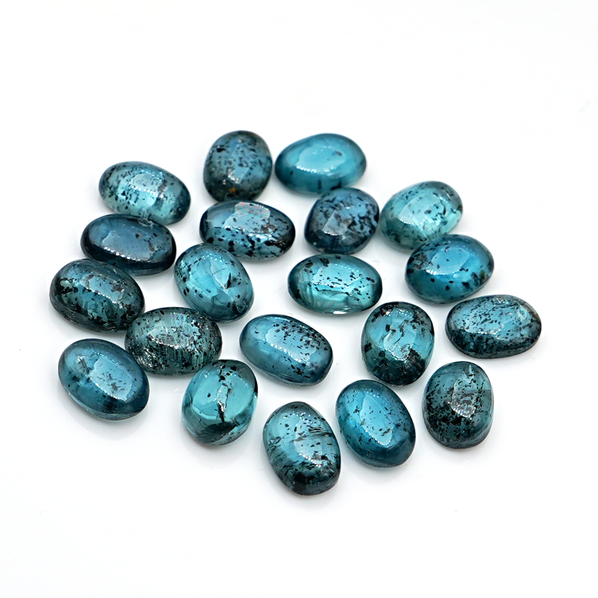 Natural Teal Moss Kyanite Gemstones | Oval Cut Smooth Cabochons in Every Facet - 20 Pieces