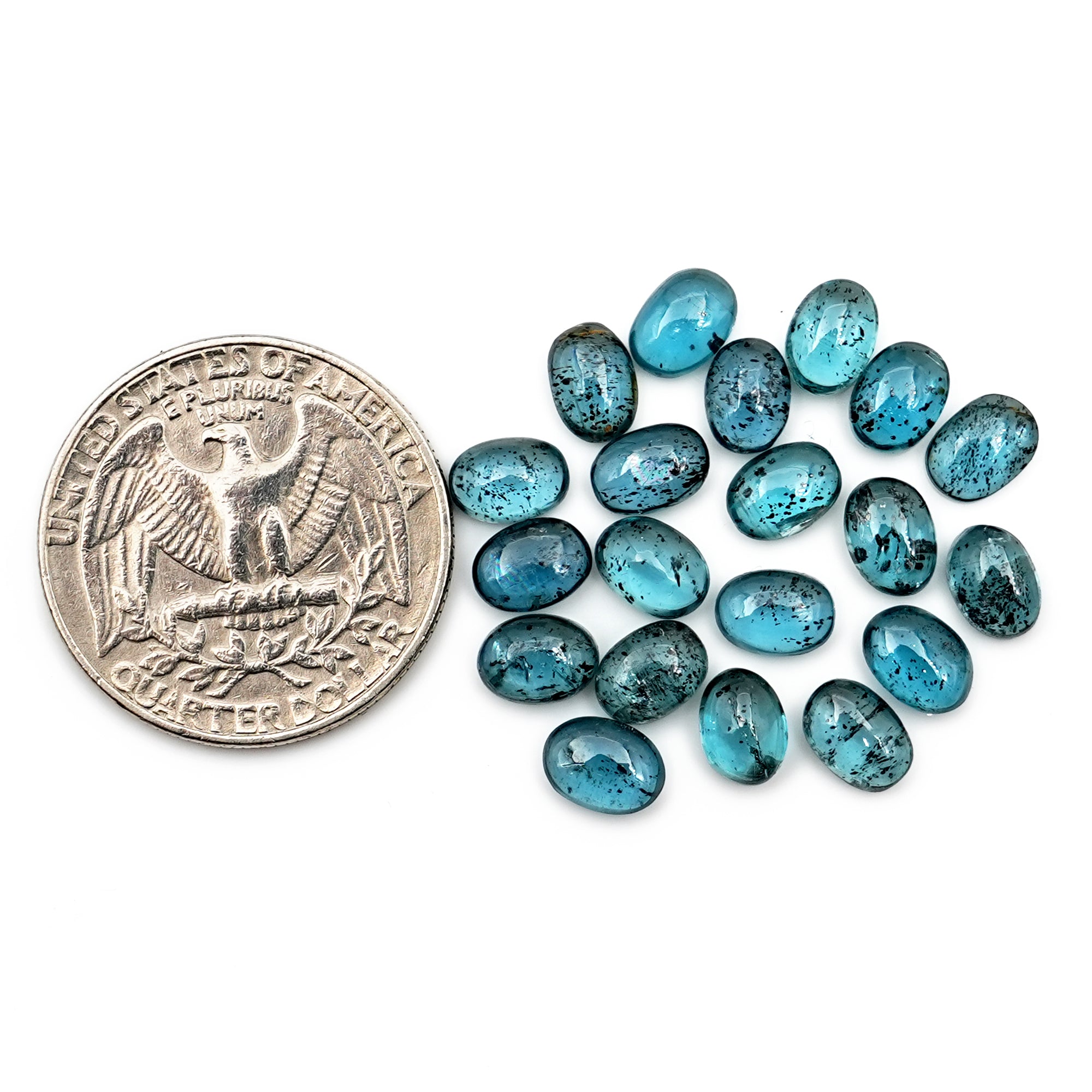 Natural Teal Moss Kyanite Gemstones | Oval Cut Smooth Cabochons in Every Facet - 20 Pieces