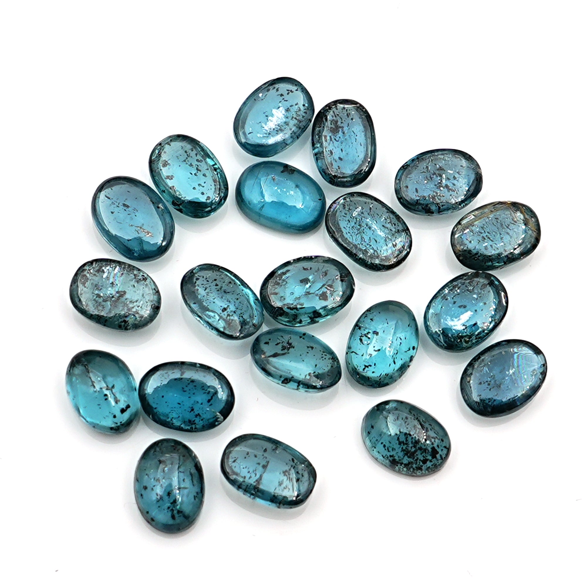 Natural Teal Moss Kyanite Gemstones | Oval Cut Smooth Cabochons in Every Facet - 20 Pieces
