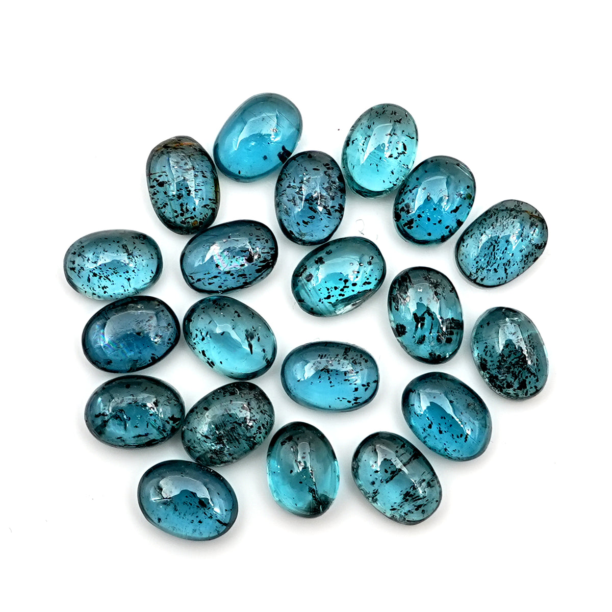 Natural Teal Moss Kyanite Gemstones | Oval Cut Smooth Cabochons in Every Facet - 20 Pieces