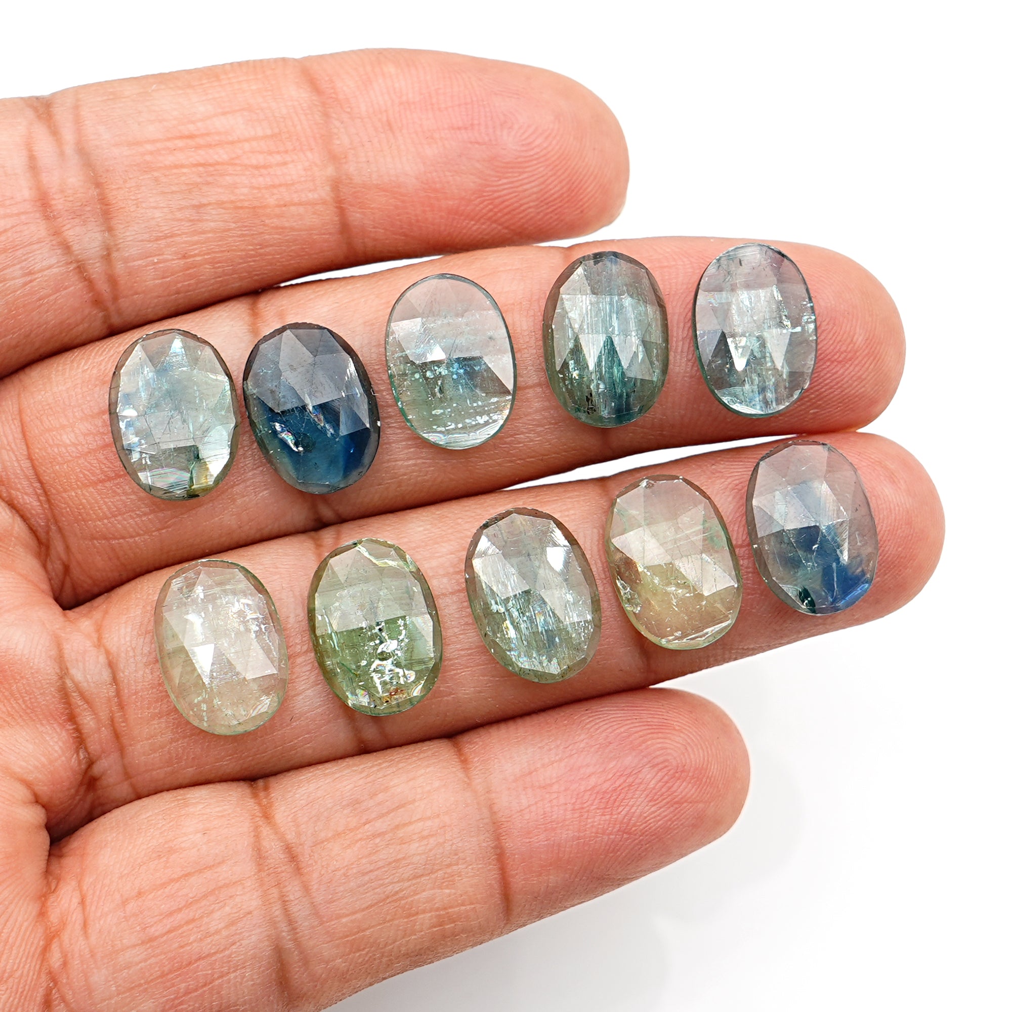 Rose Cut Emerald Green Kyanite | Flat Back Oval Cut Gemstones For Jewelry - 10 Pieces