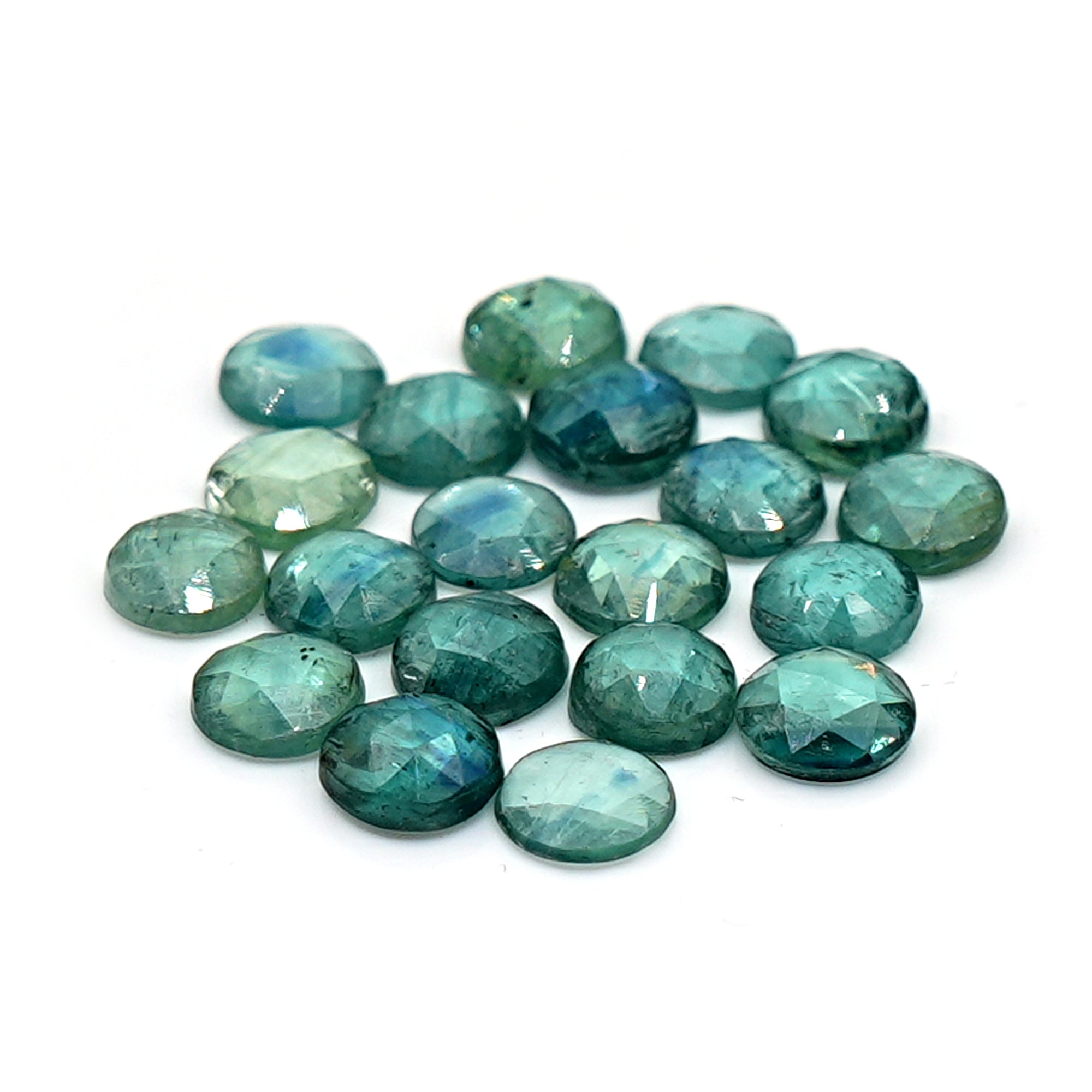 Emerald Green Kyanite Rose Cut Gemstone | Round Cabochons For Jewerly Making - 10 Pieces