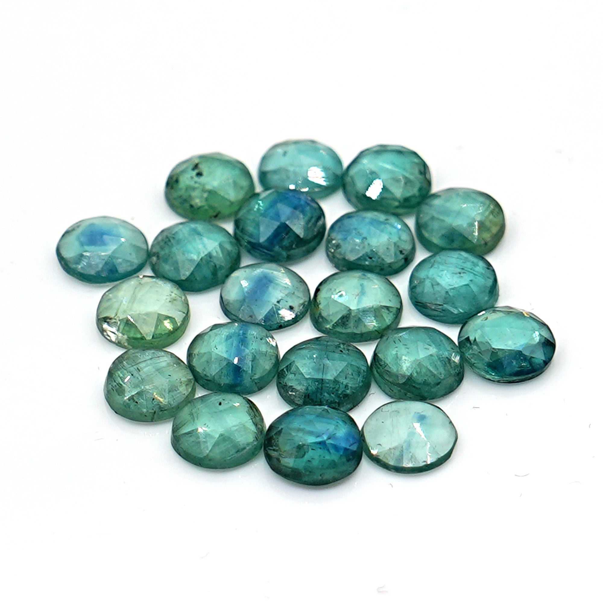 Emerald Green Kyanite Rose Cut Gemstone | Round Cabochons For Jewerly Making - 10 Pieces