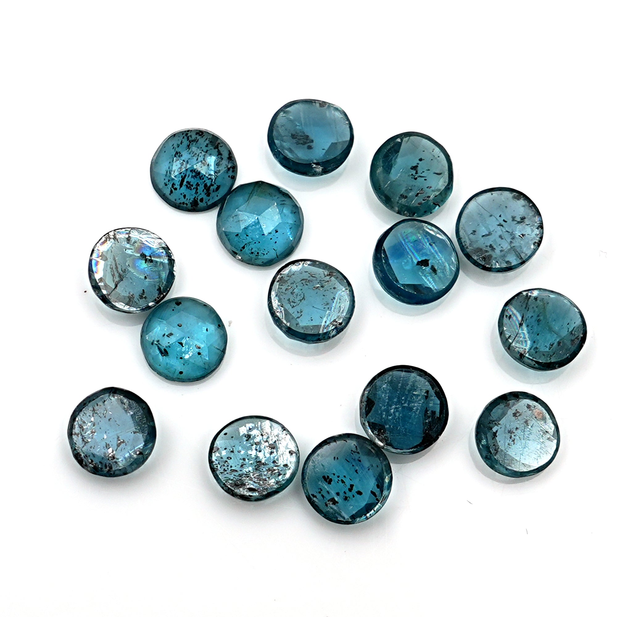 Round Cut Rose Cut Gemstones | Teal Moss Kyanite Gemstone For Jewelry Making - 15 Pieces