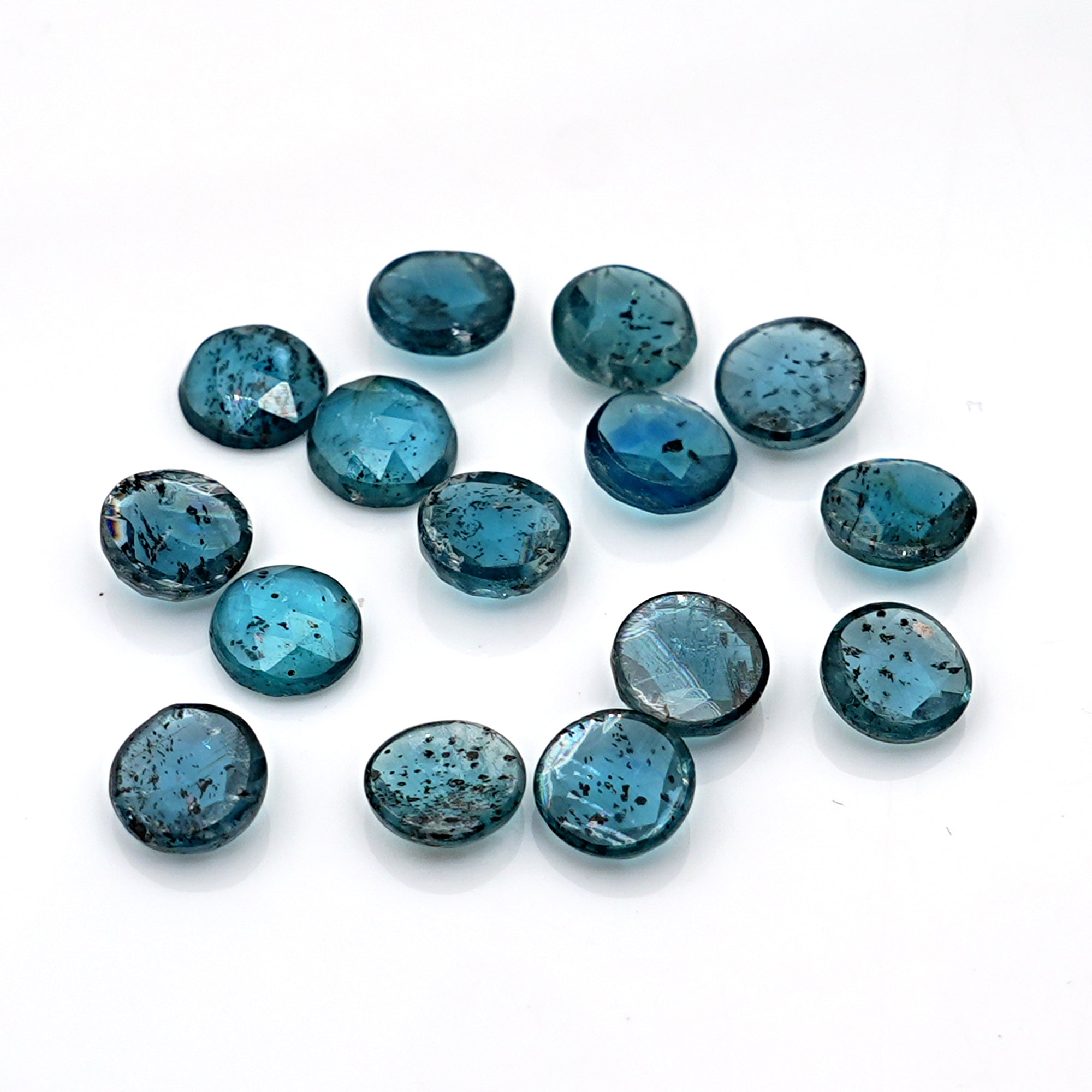 Round Cut Rose Cut Gemstones | Teal Moss Kyanite Gemstone For Jewelry Making - 15 Pieces